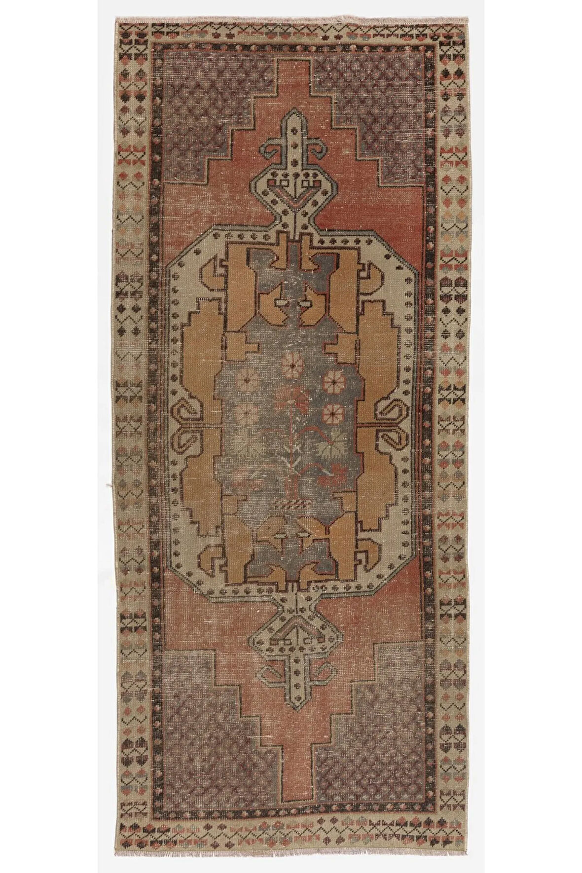 102x255 cm Türünün tek örneği, el yapımı, eski Anadolu kabile halısı, 1950 civarı