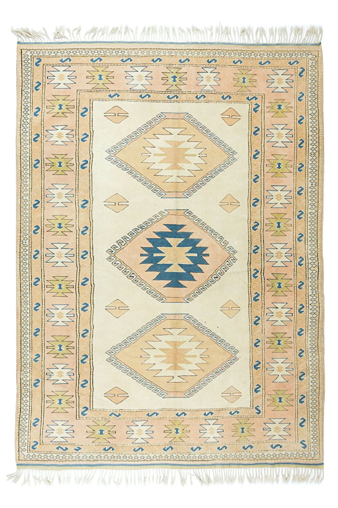 206x280 cm Üçlü Geometrik Madalyon Desenli Modern El Yapımı Alan Halısı, %100 Yün