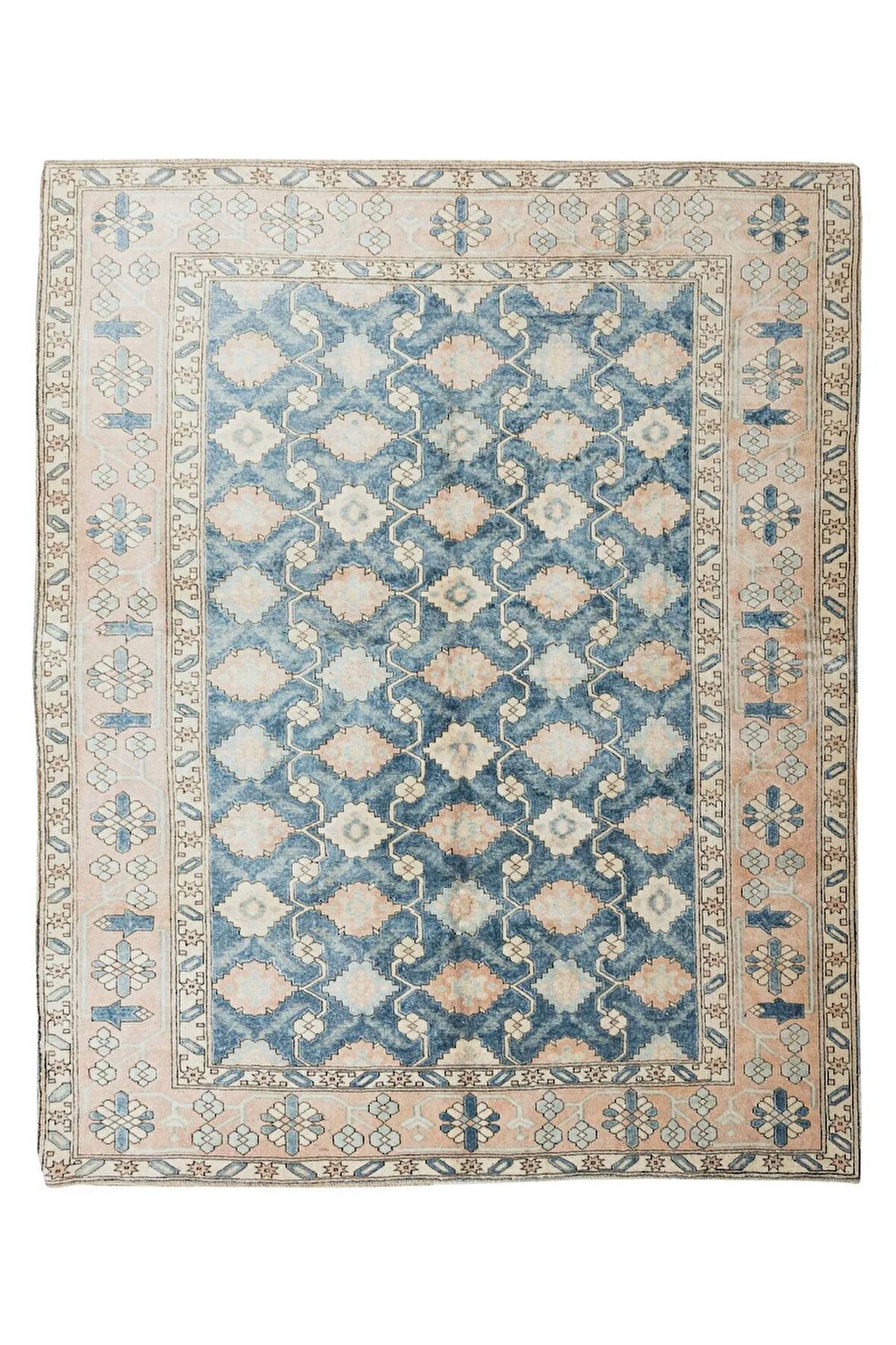 212x262 cm El Yapımı Halı, Otantik Çiçekli Eski Halı, Yün ve Pamuktan yapılmıştır