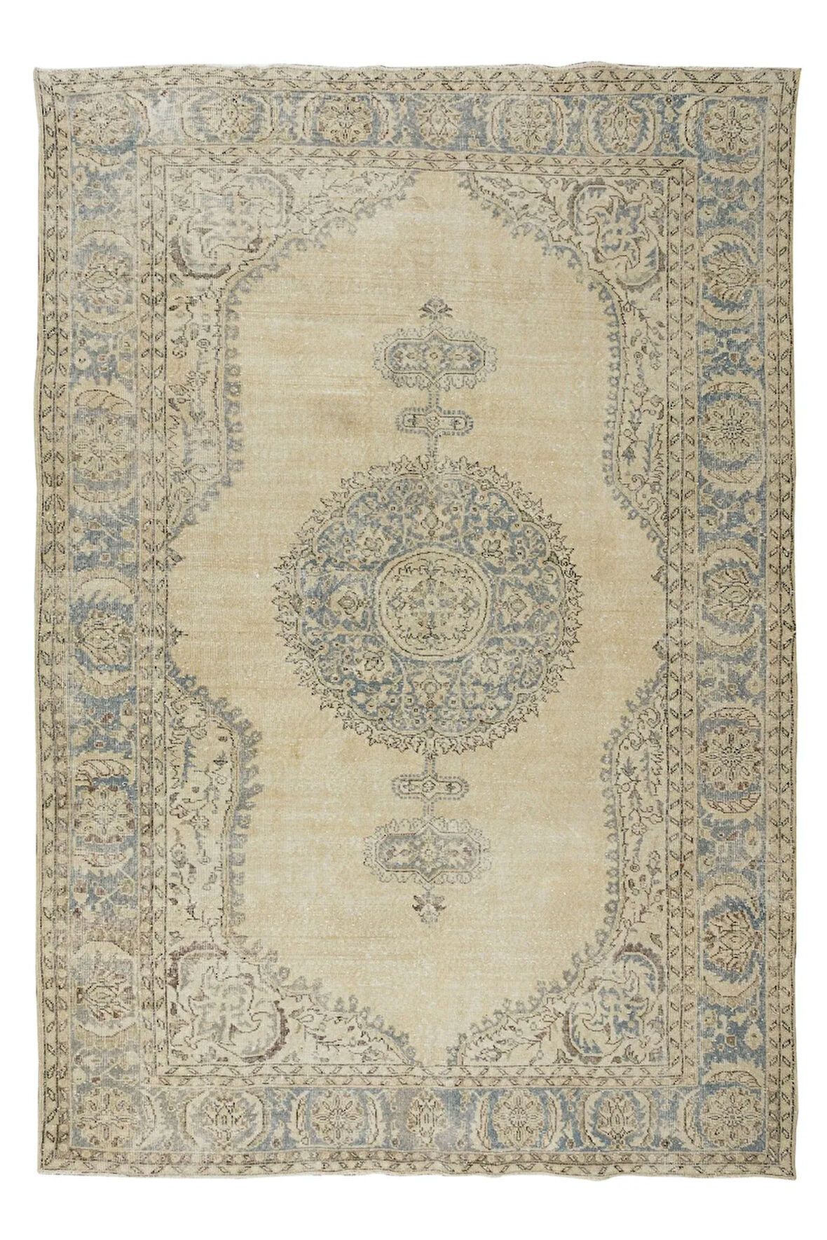 220x327 cm Güneşte Soldurulmuş El Yapımı Eski Yünlü Alan Halı
