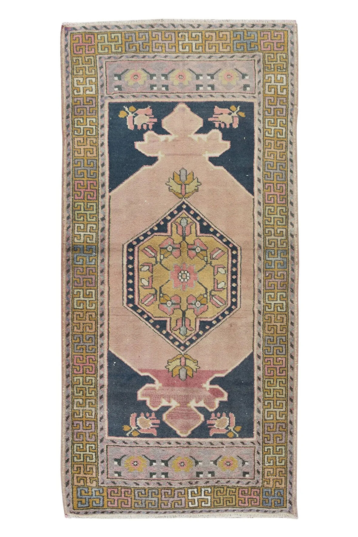 95x197 cm El Yapımı Anadolu Köy Halısı, Çok Renkli Geleneksel Eski Yünlü Halı