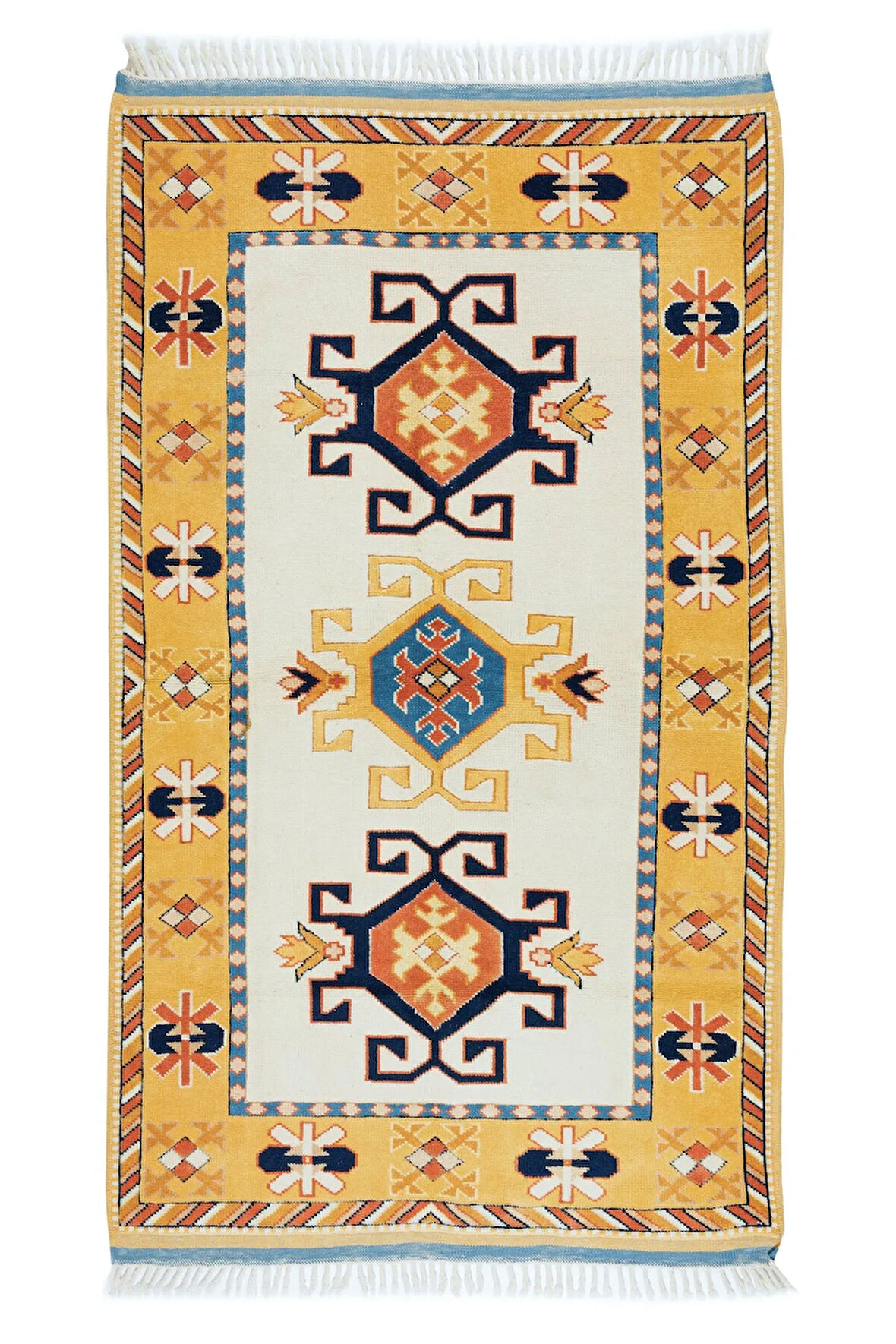116x185 cm Geometrik Desenli El Yapımı Çağdaş Halı, %100 Yün, Modern Halı