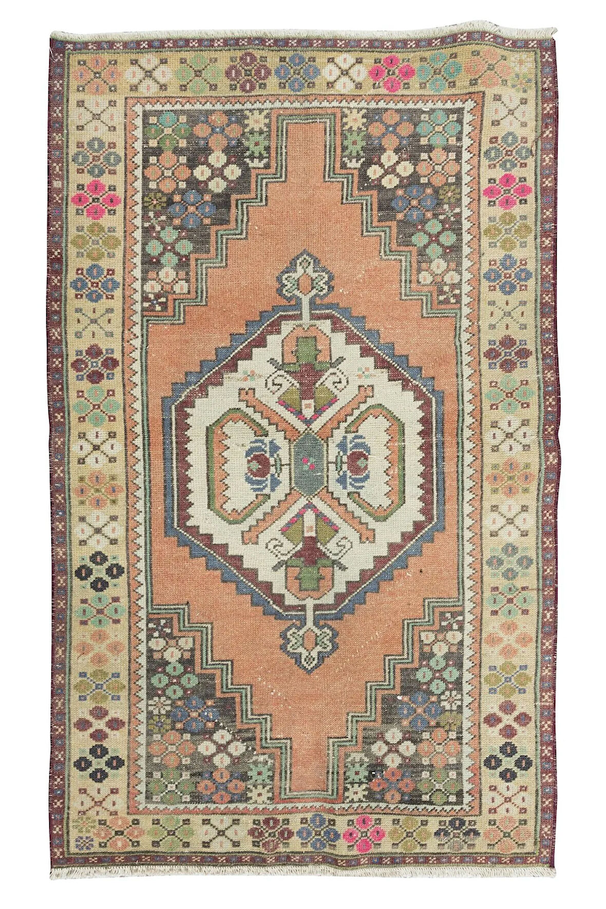 100x167 cm Eski Oryantal Halı, El Yapımı Kabile Tarzı Yün Halı