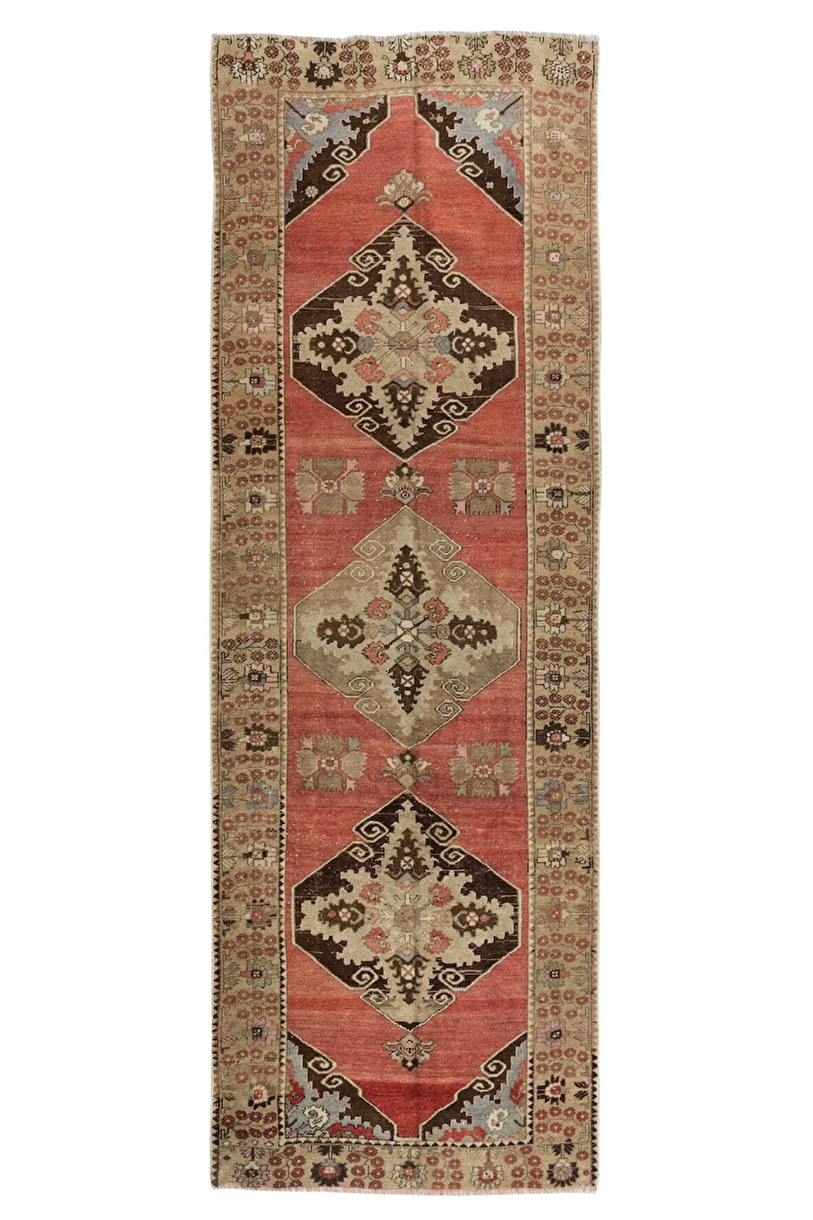 106x305 cm Koridor Dekoru için Geleneksel El Düğümlü Eski Yolluk Halı, Antre Hol Halı