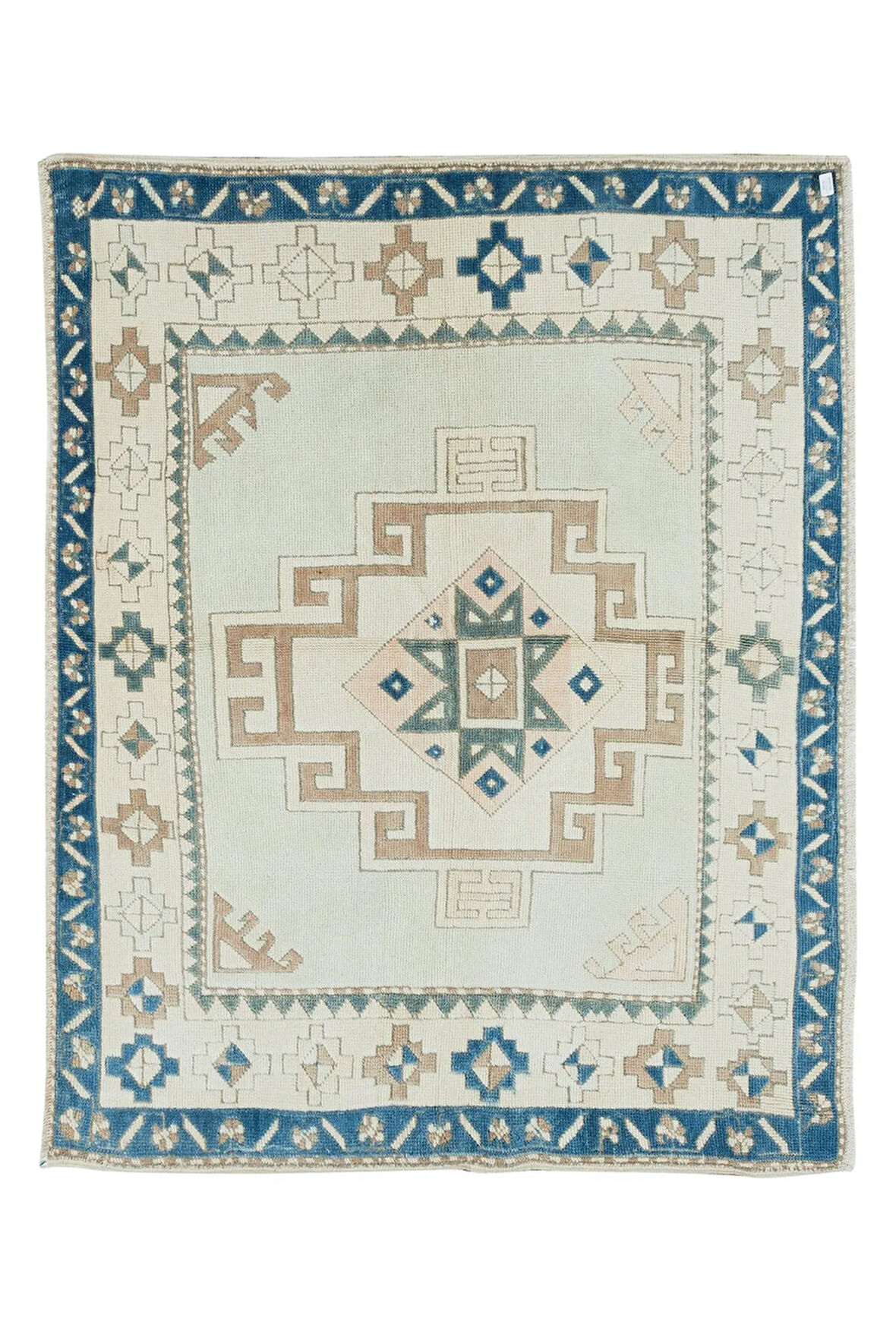 140x173 cm Geometrik Tasarımlı El Yapımı Eski Türk Halısı, Dekoratif Halı