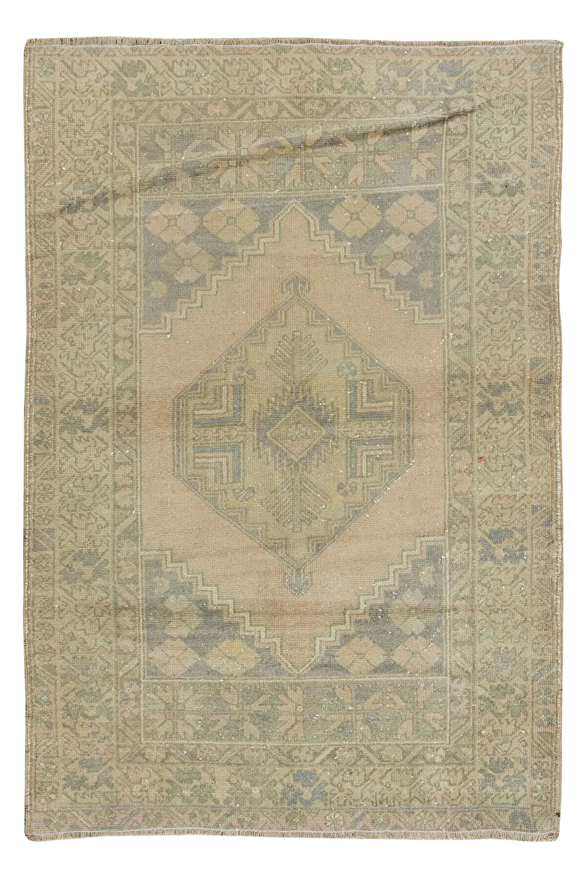 117x173 cm Eski Geometrik Madalyon Tasarımlı El Yapımı Halı, Yaşlı El Düğümlü halı