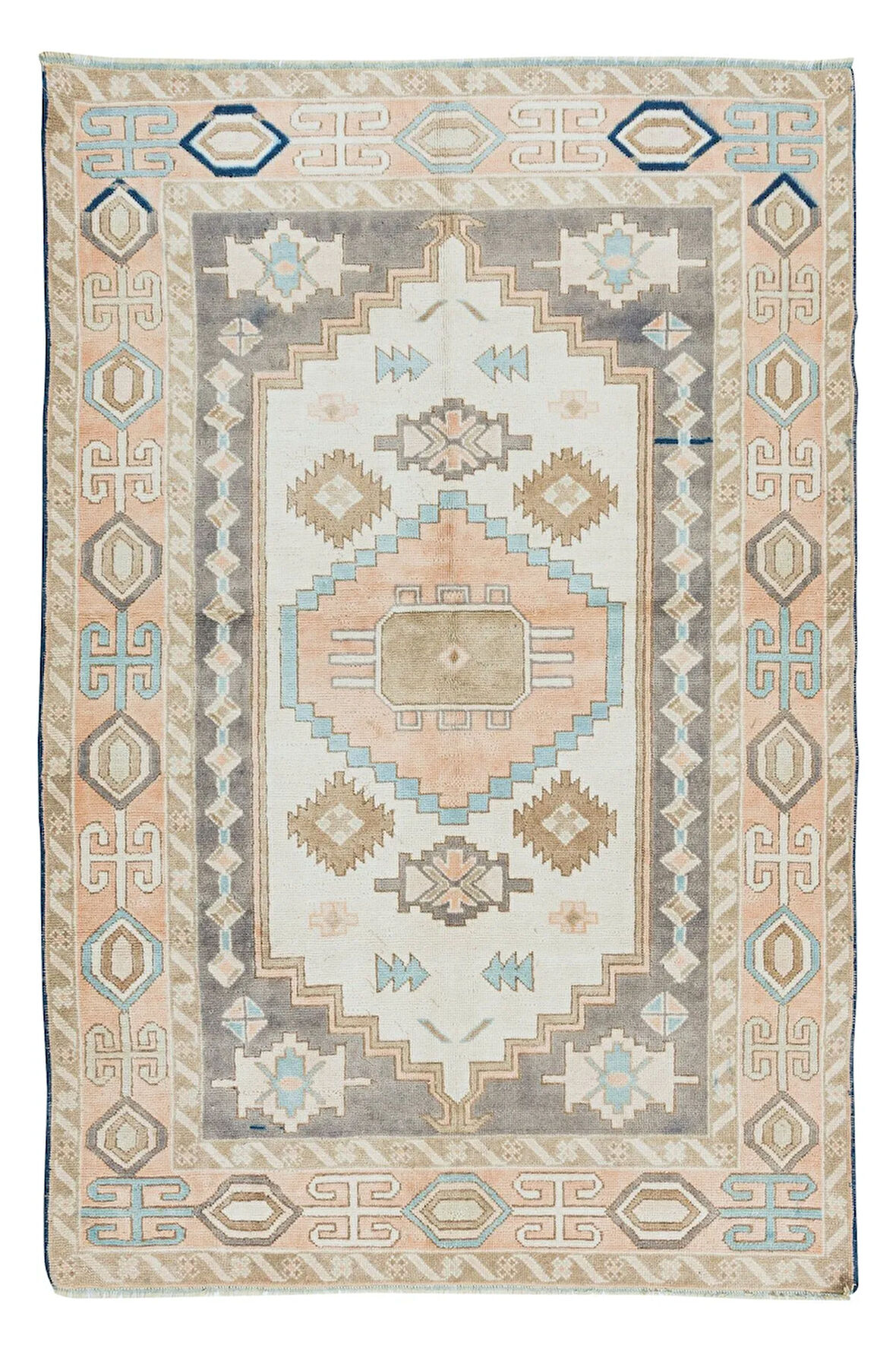 136x202 cm Modern El Yapımı Geometrik Desenli Alan Halısı, El Dokuma Halı, %100 Yün
