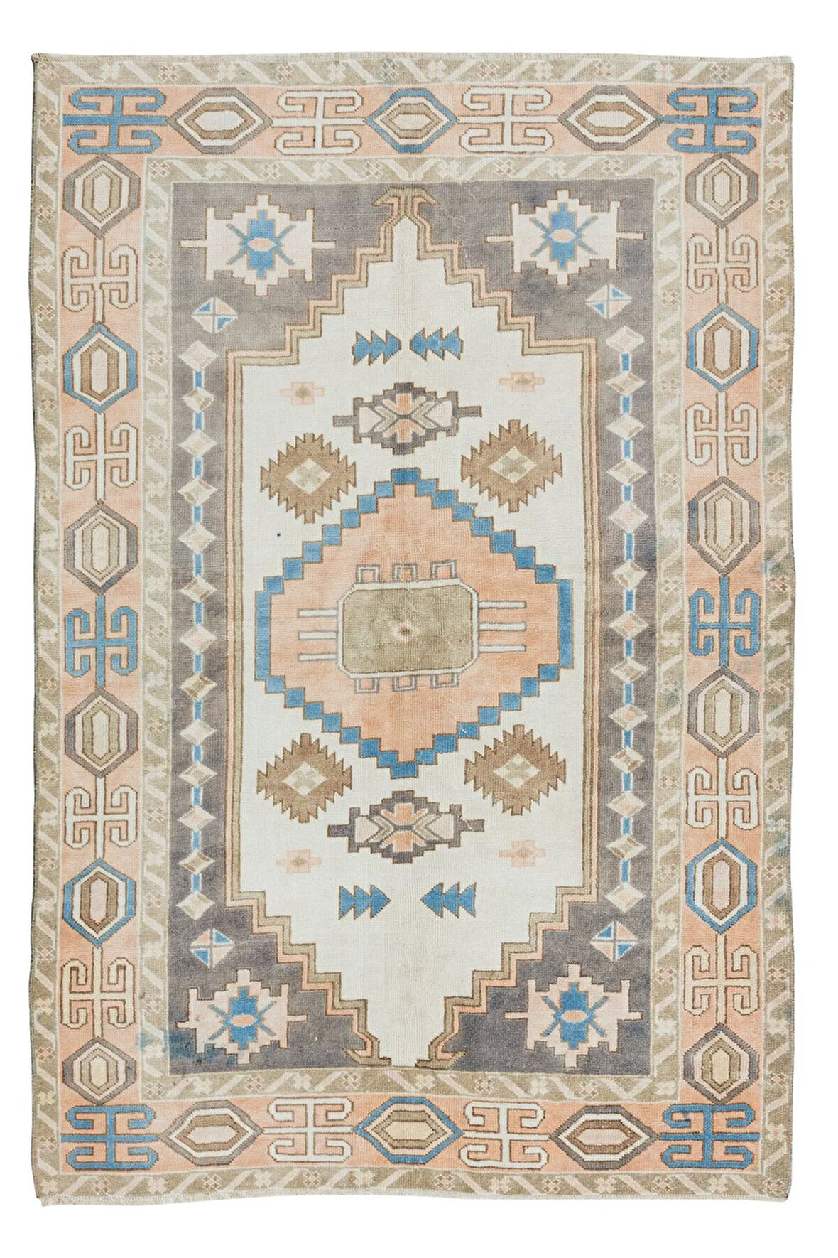 137x205 cm Modern El Yapımı Geometrik Desenli Alan Halısı, El Dokuma Halı, %100 Yün