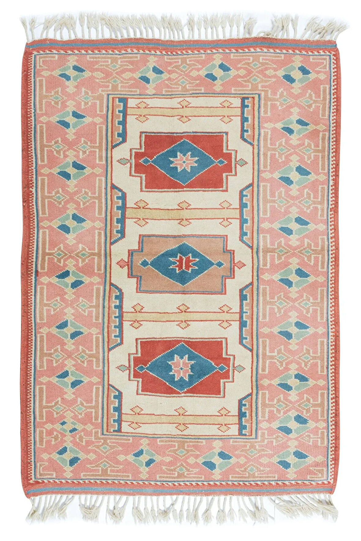 112x162 cm El Yapımı Orta Anadolu'dan Eski Halı, %100 Yün