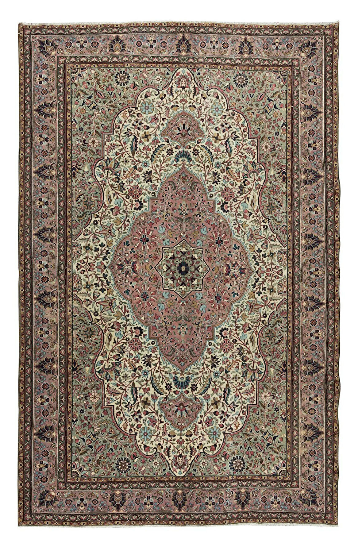 194x308 cm Eski El Yapımı Türk Yünü Alan Halısı, Yünlü Dekoratif Halı