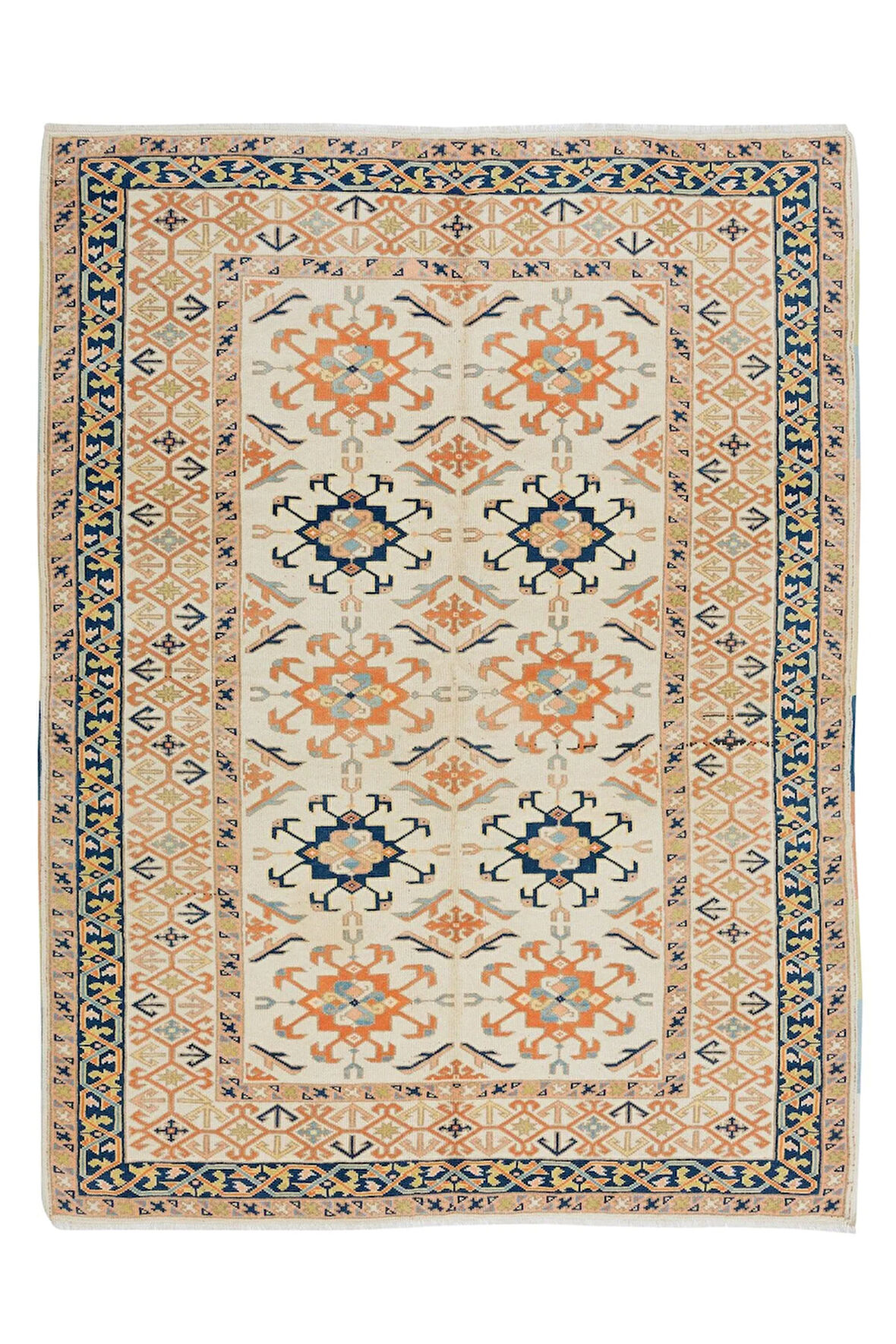 158x208 cm Çağdaş El Yapımı Alan Halısı. %100 Yün, Doğal Boyalı, Modern Geometrik Desen Halı