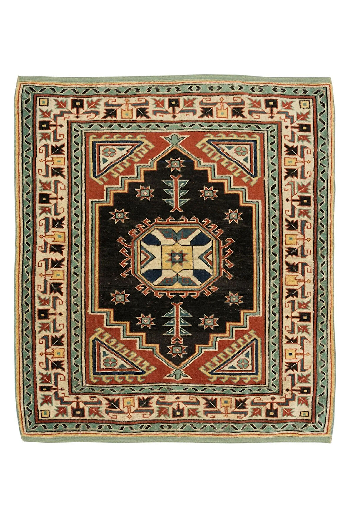 93x106 cm Türkiye'den El Yapımı Geometrik Desenli Halı, %100 Yün, Modern Ev Dekor Halı
