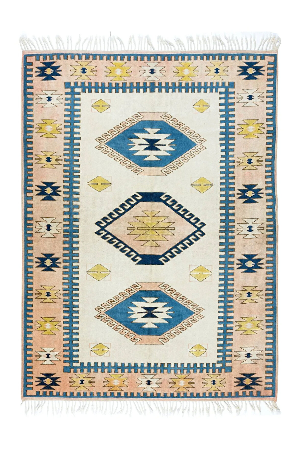 166x207 cm Türkiye'den Üçlü Madalyon Desenli Modern El Dokuması Halı, %100 Yün