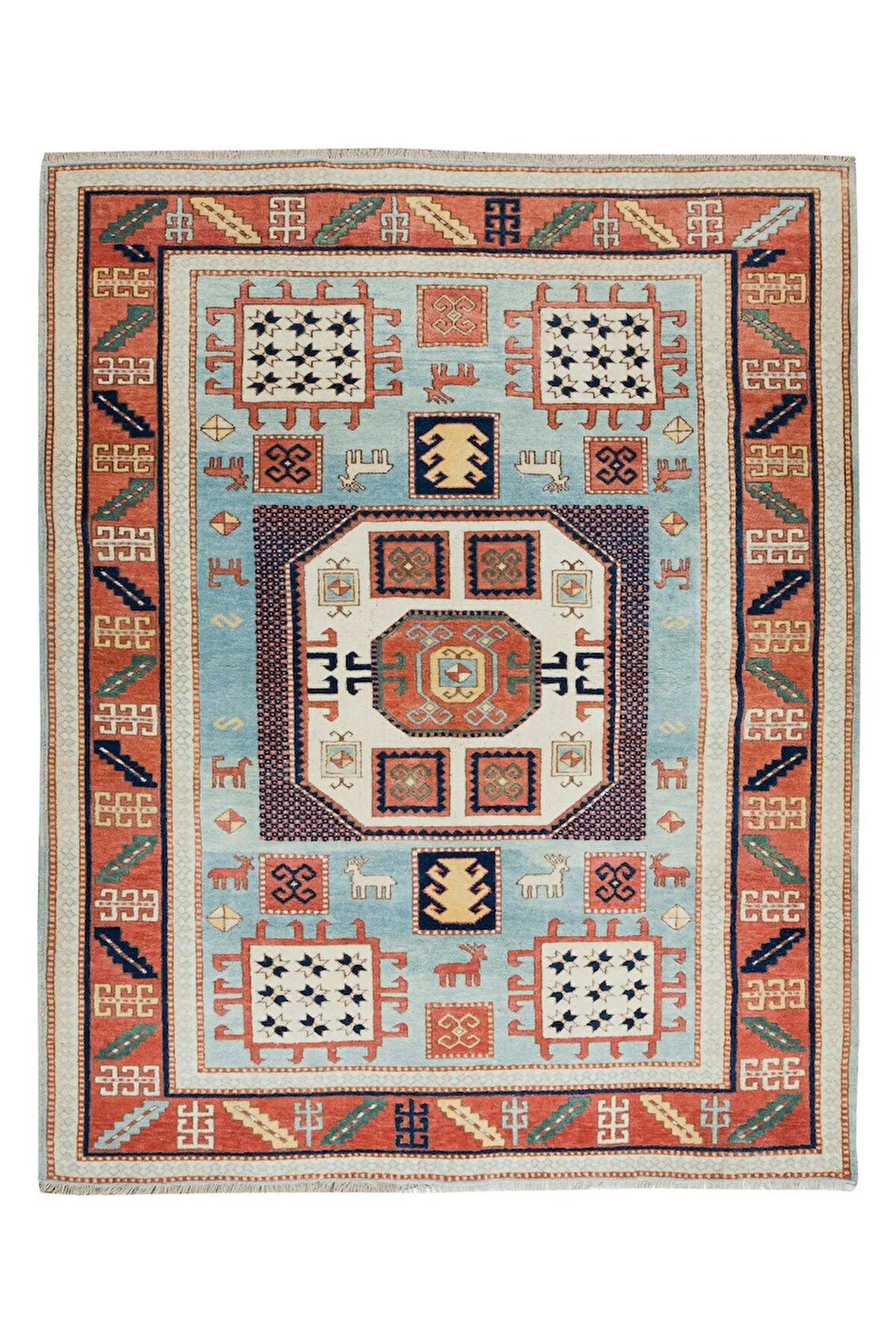 145x184 cm Geometrik Desenli El Düğümlü Yünlü Halı, Türünün Tek Örneği Halı, %100 Yün