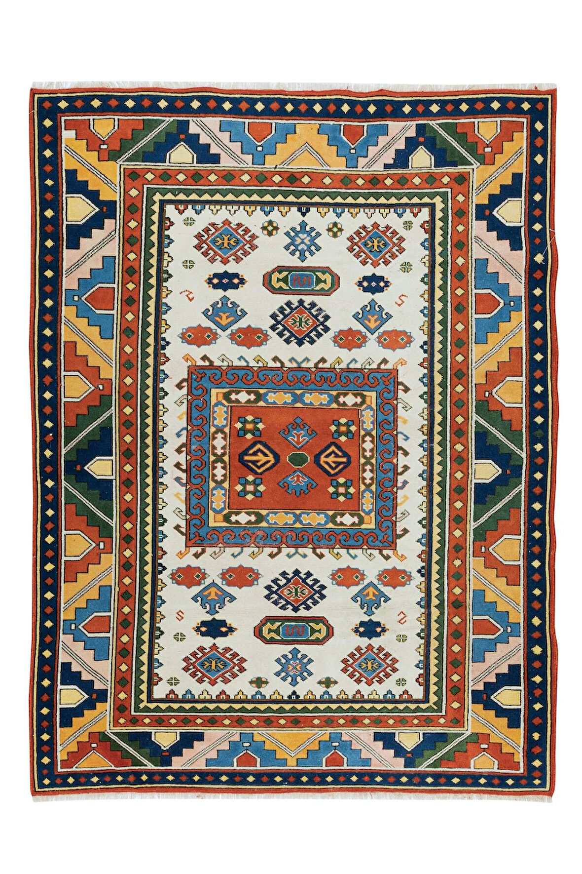 124x170 cm Çok Renkli El Dokuması Halısı, Çağdaş Geometrik Desenli Küçük Halı, %100 Yün