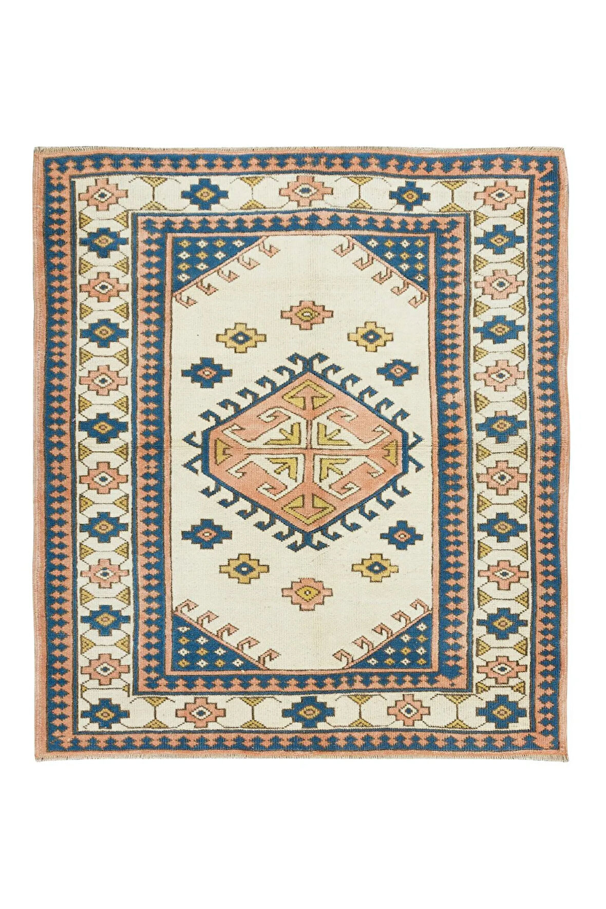 140x160 cm Geometrik Desenli El Dokuma Alan Halısı, %100 Yün Halı