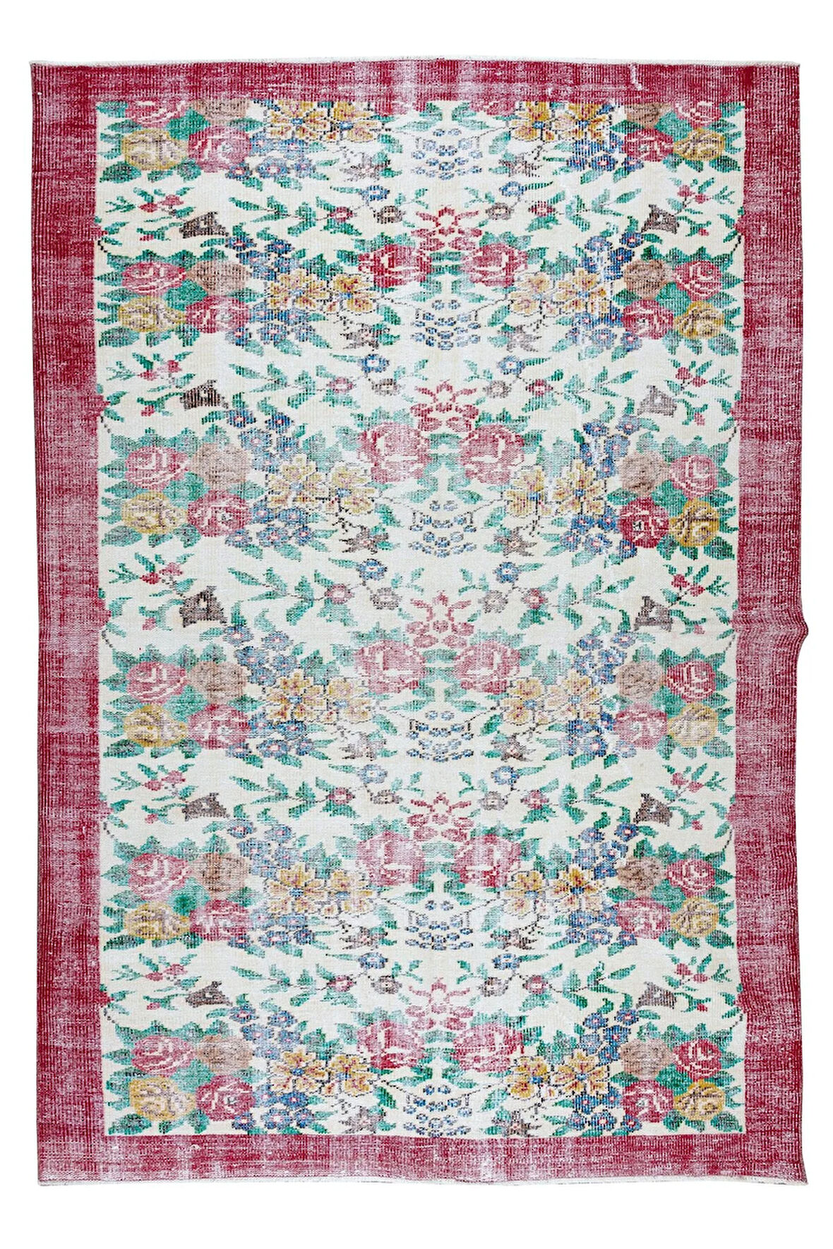 178x263 cm Otantik Çiçek Desenli Eski El Düğümlü yünlü Halısı, Ofis ve Ev Dekorasyonu için Halı
