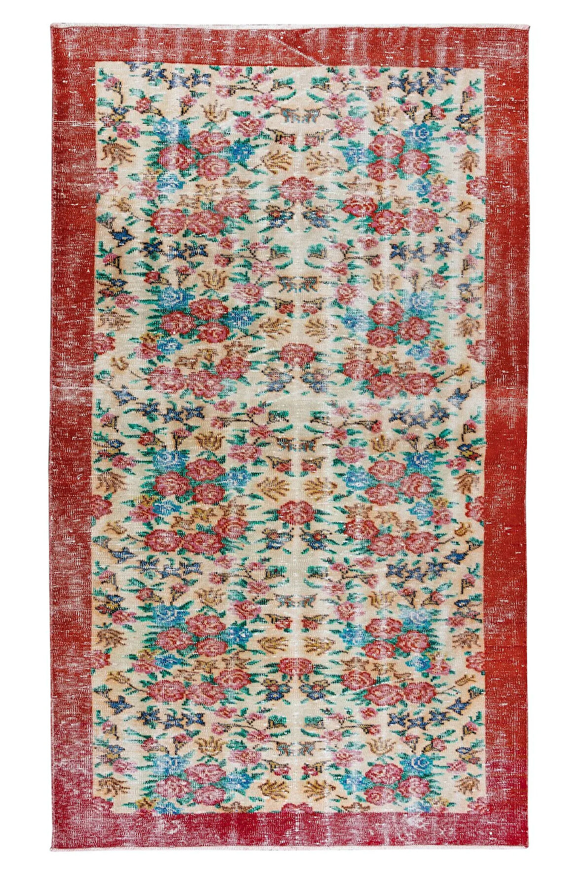 157x268 cm Otantik Çiçek Desenli Eski El Düğümlü Halı, Ofis ve Ev Dekorasyonu için Halı