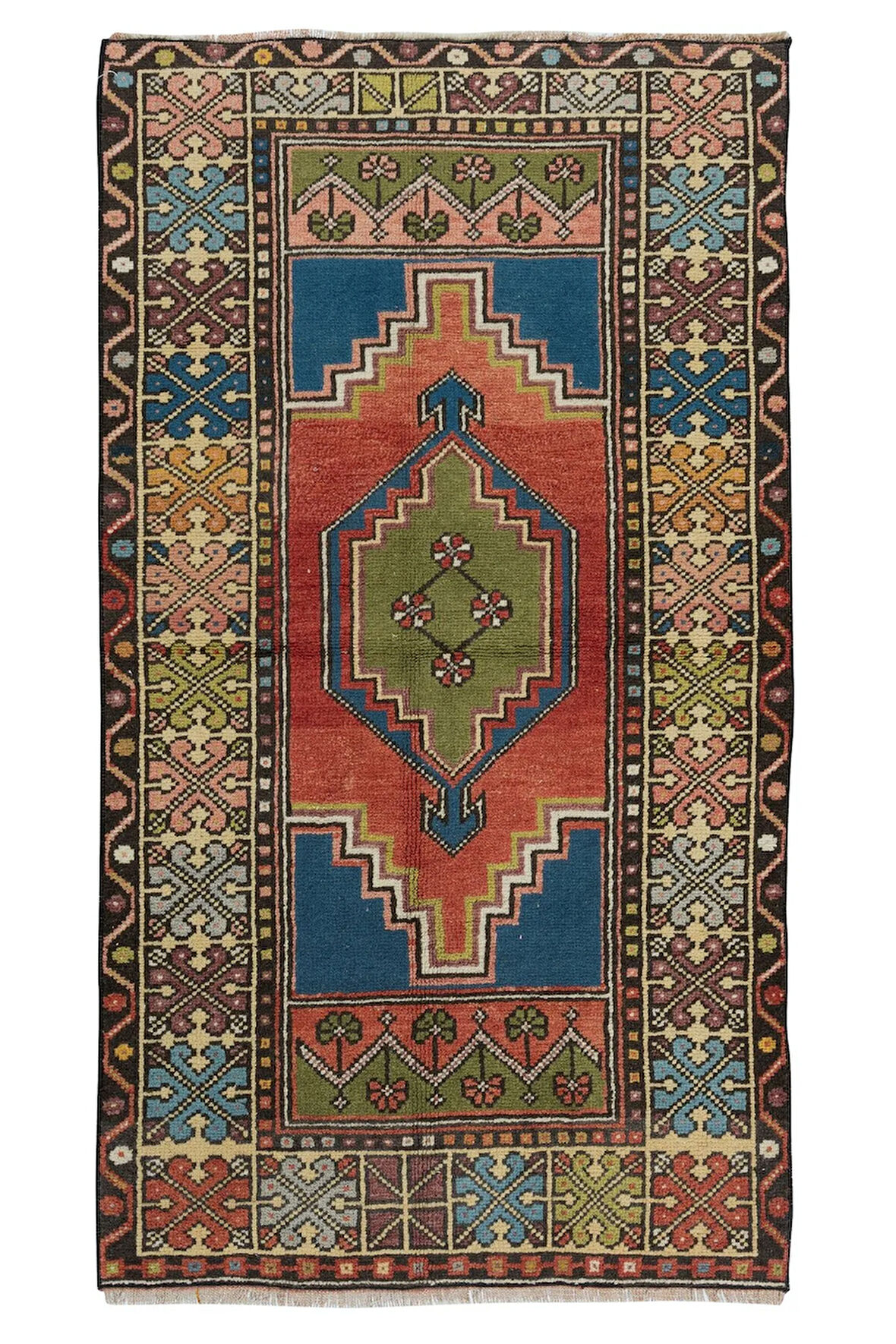 92x170 cm El Yapımı Anadolu Şark Halısı, Dekoratif Tribal Stil Eski Yünlü Halı