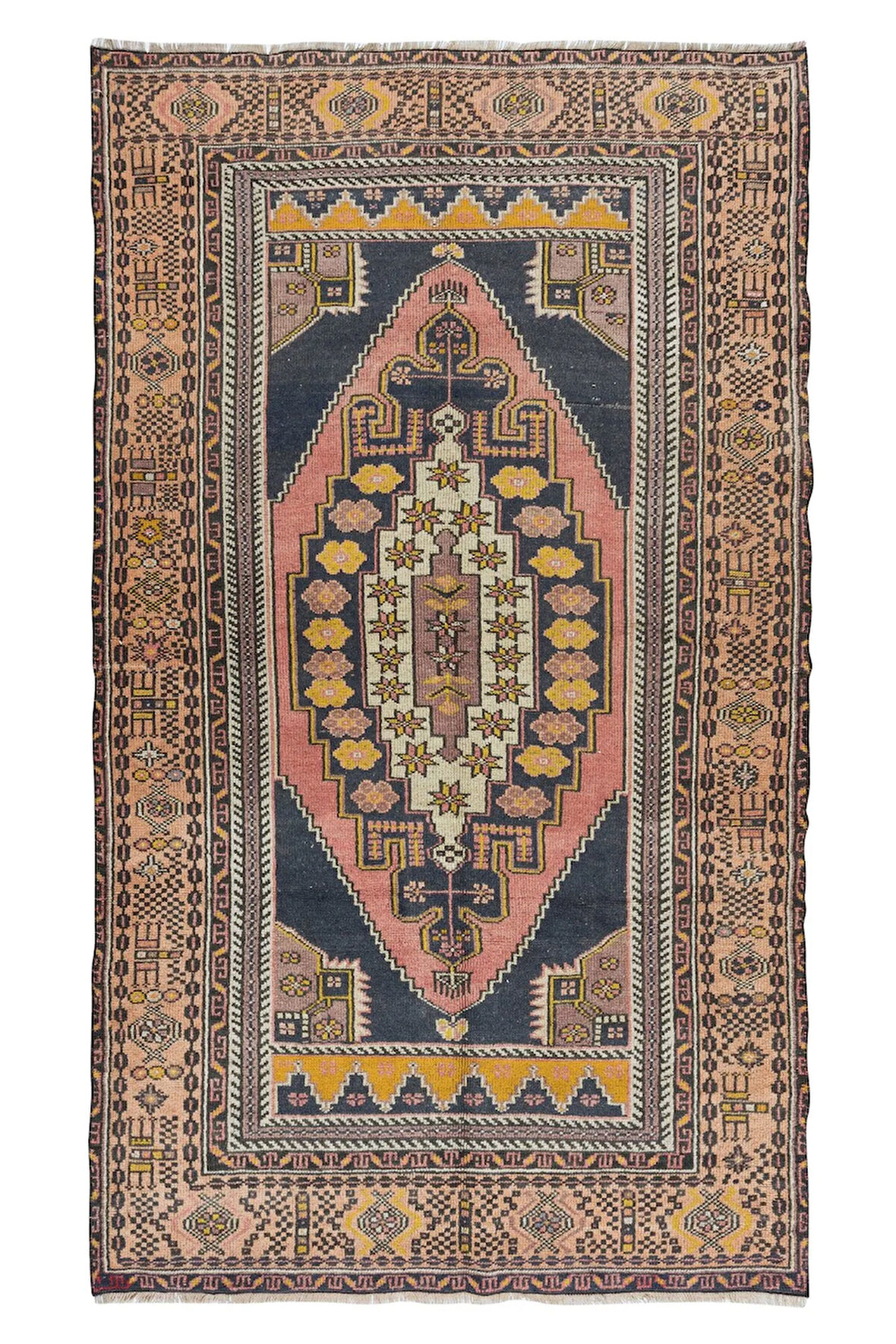 132x229 cm Orta Yüzyıl Şark Halısı, El Dokuma 1960'lar Tamamı Yün Alan Halısı
