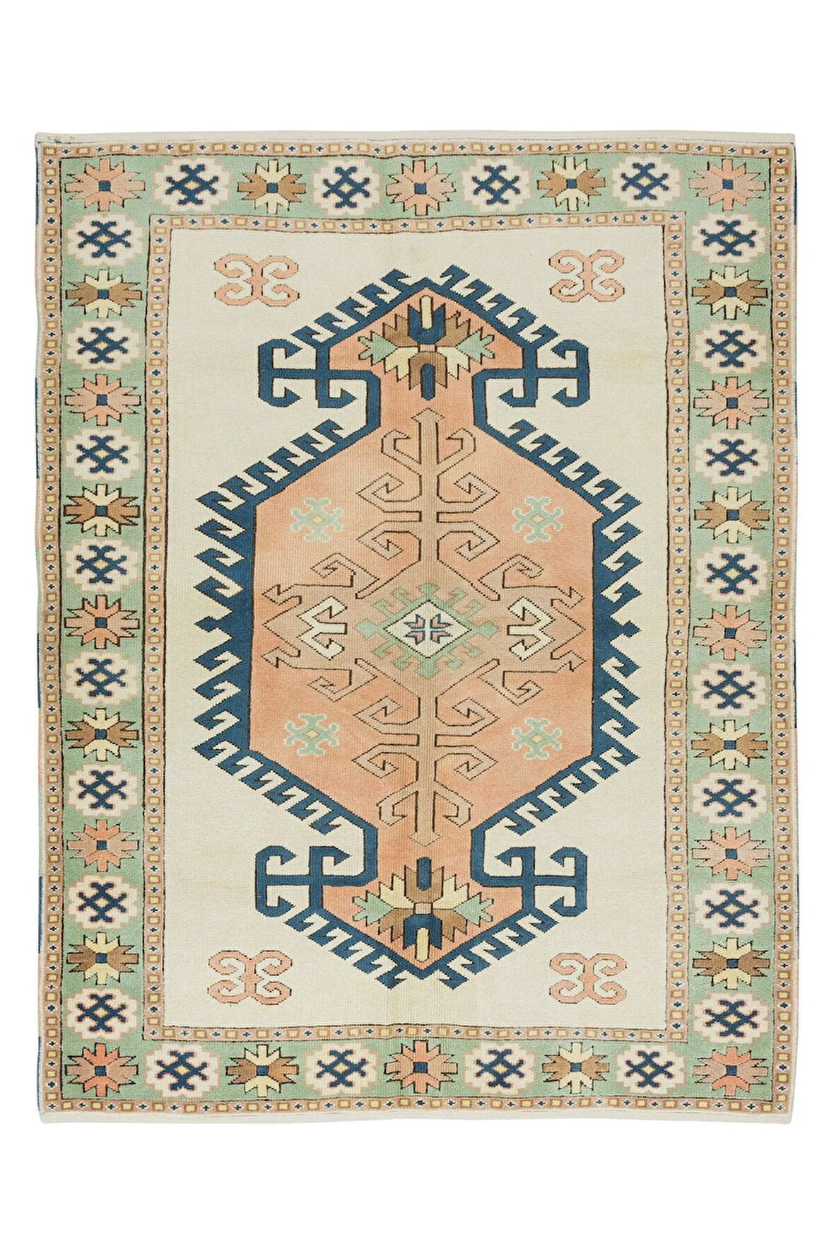 160x207 cm Çağdaş El Yapımı Alan Halısı. %100 Yün, Doğal Boyalı, Modern Geometrik Desenli Halı