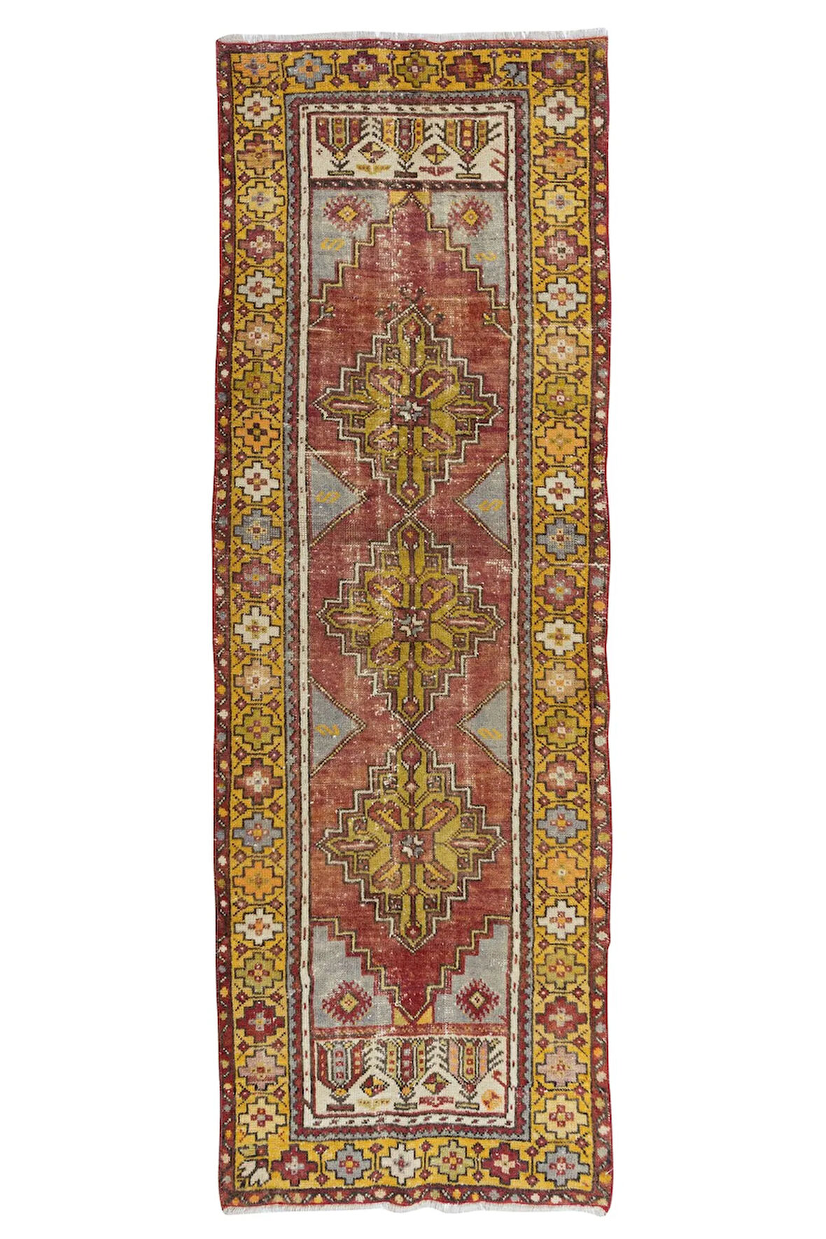 89x263 cm Türkiye'den Eski Köy Yolluk Halı, El Düğümlü Koridor Halısı, Antre Hol Halı