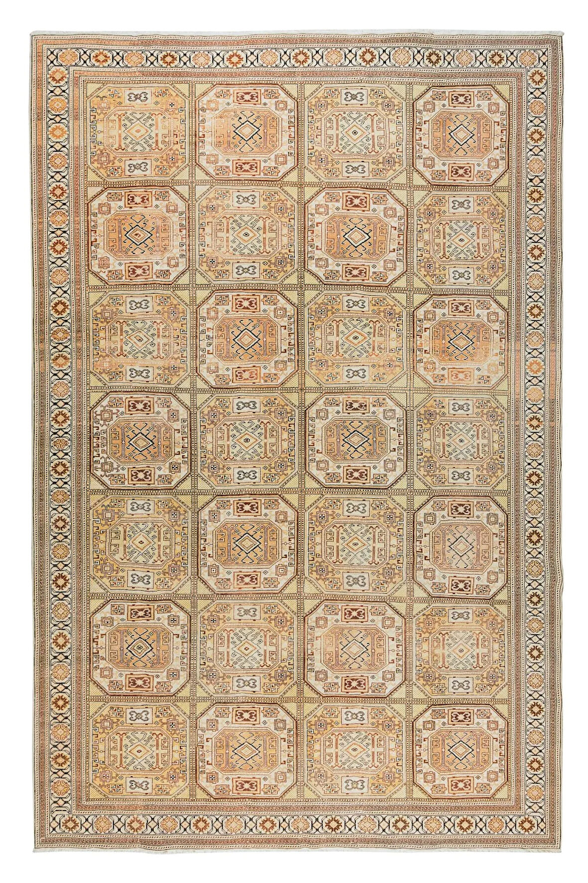 265x390 cm El Düğümlü Eski Kayseri Büyük Yün Halı, Geometrik Tasarım ve Kabile Desenli