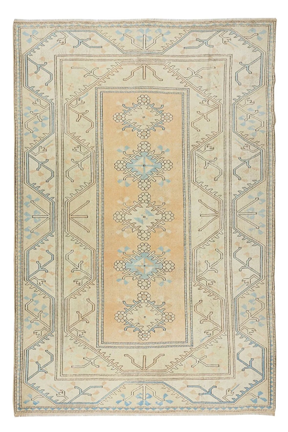 256x366 cm Türkiye'den El Düğümlü Eski Büyük Yün Halı / Milas, %100 Yün