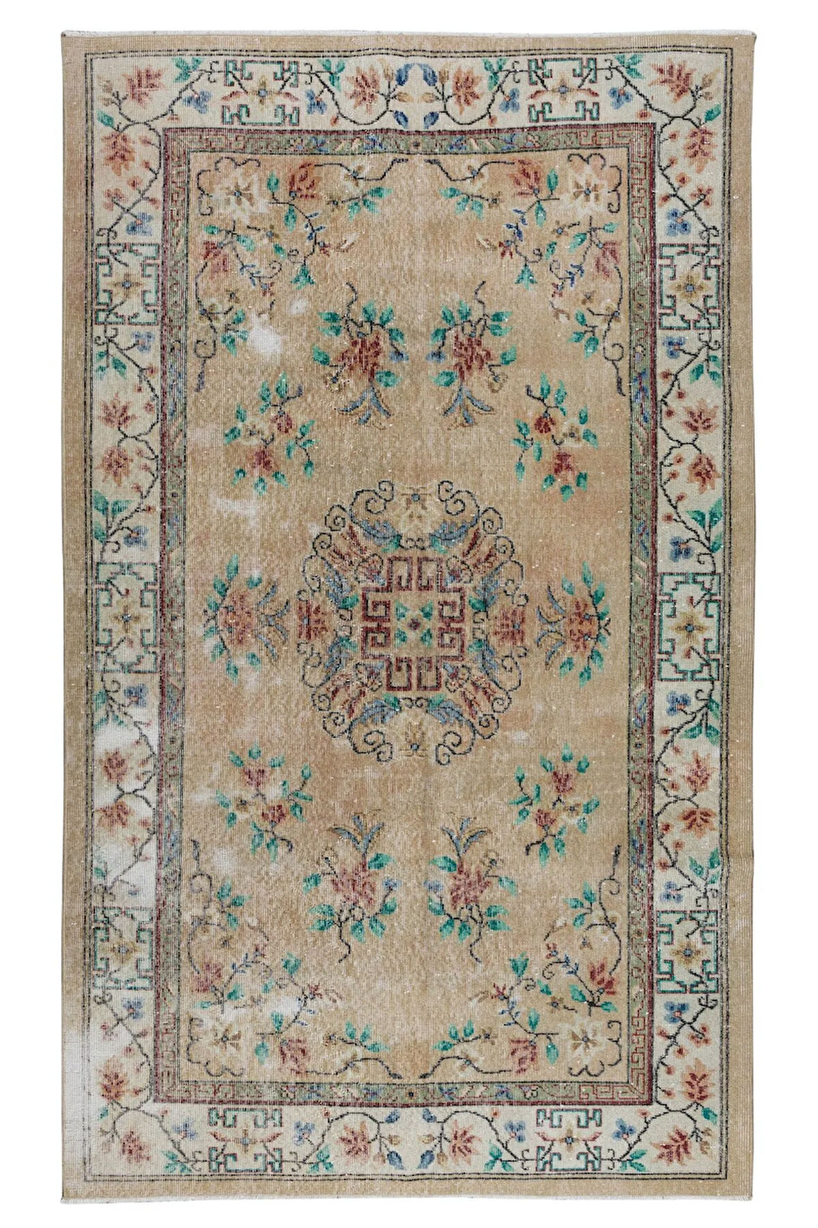 157x270 cm Ev ve Ofis Dekoru için Eski El Yapımı Halı, Art Deco Yün Alan Halısı