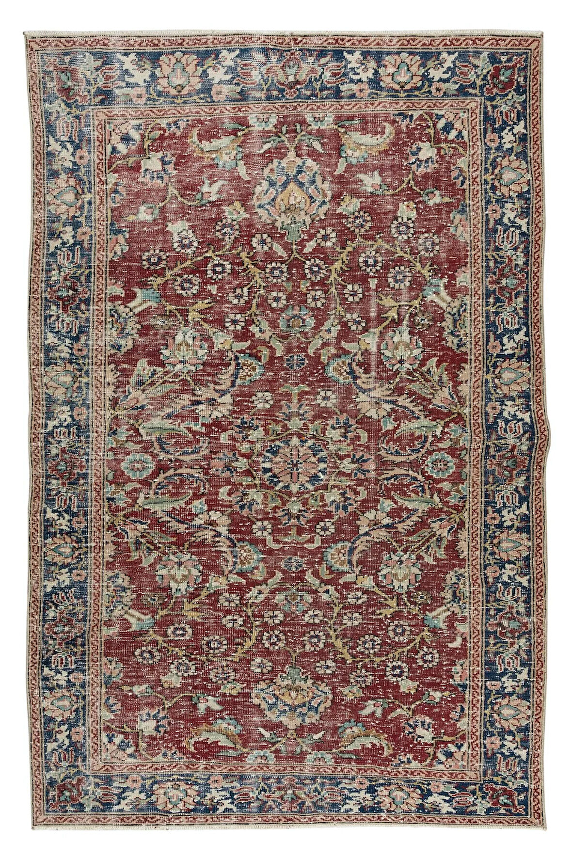 175x275 cm Çiçek Desenli Eski El Düğümlü Anadolu Yün Yer Halısı, Ofis ve Ev Dekorasyonu için halu