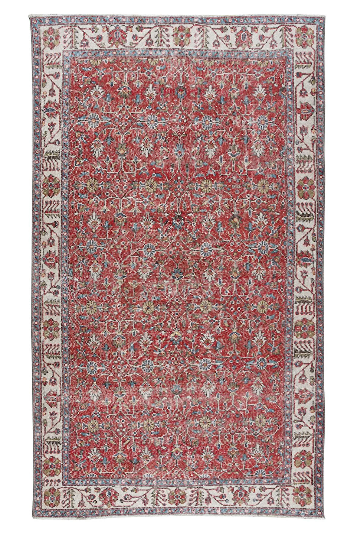 172x295 cm Çiçek Desenli Eski El Düğümlü Anadolu Yün Yer Halısı, Ofis ve Ev Dekorasyonu için halı