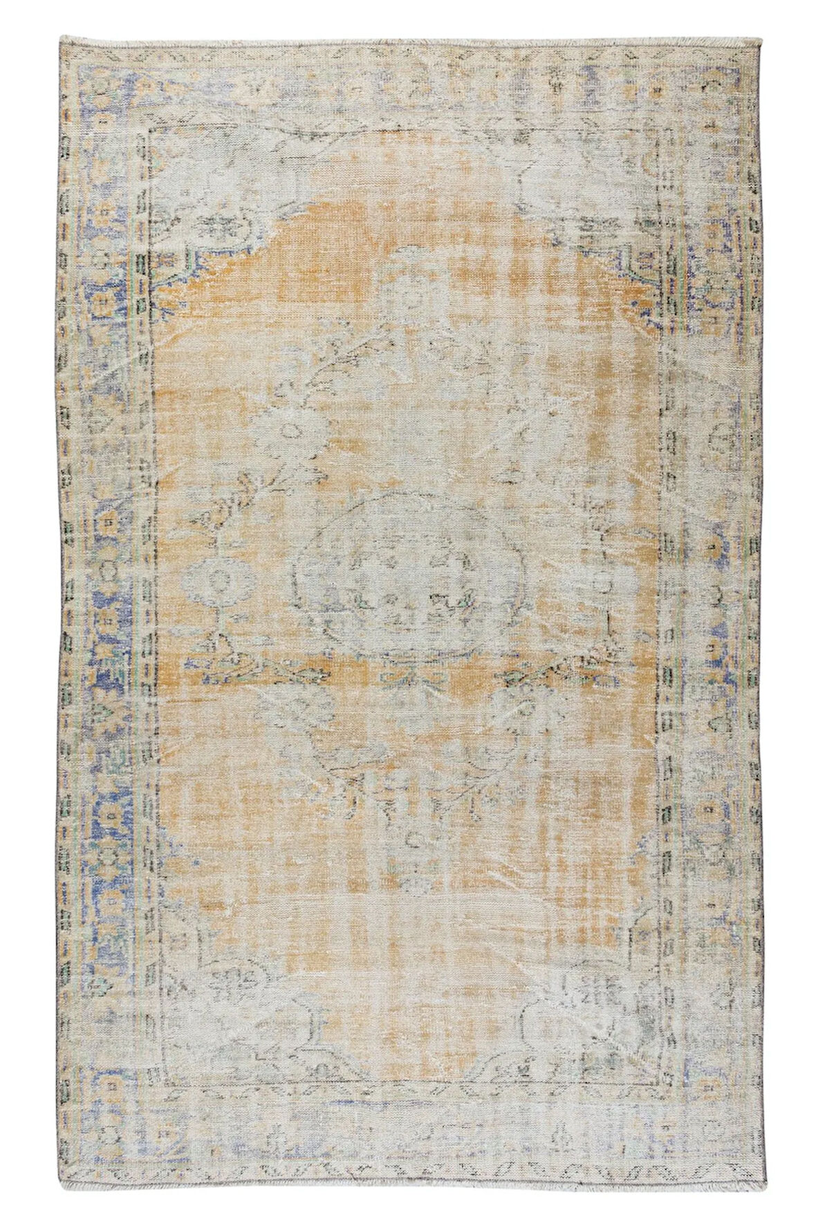 187x305 cm Eskitilmiş Eski El Yapımı Uşak Halısı, Güneşte Soldurulmuş Halı
