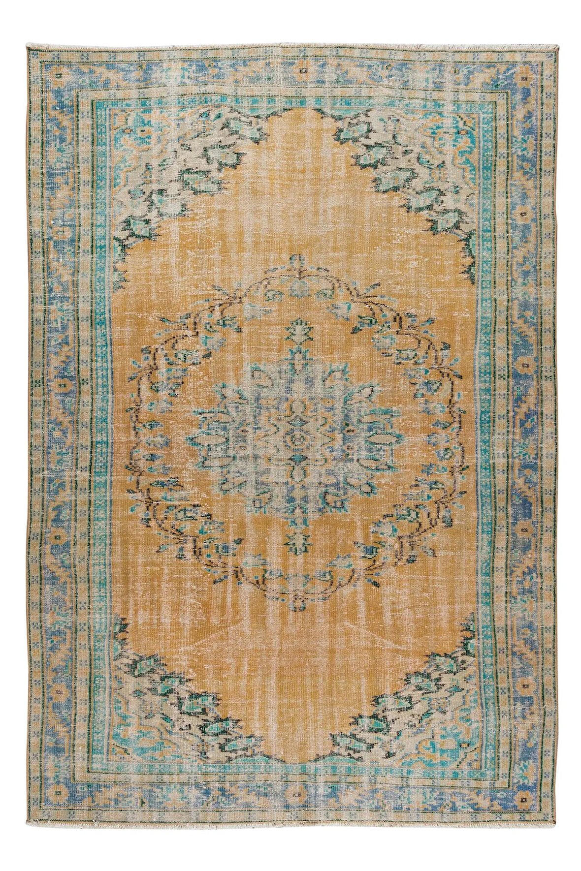 182x260 cm Madalyon Tasarımlı El Yapımı Eski Türk Yünü Alan Halısı, Benzersiz Yaşlı Halı