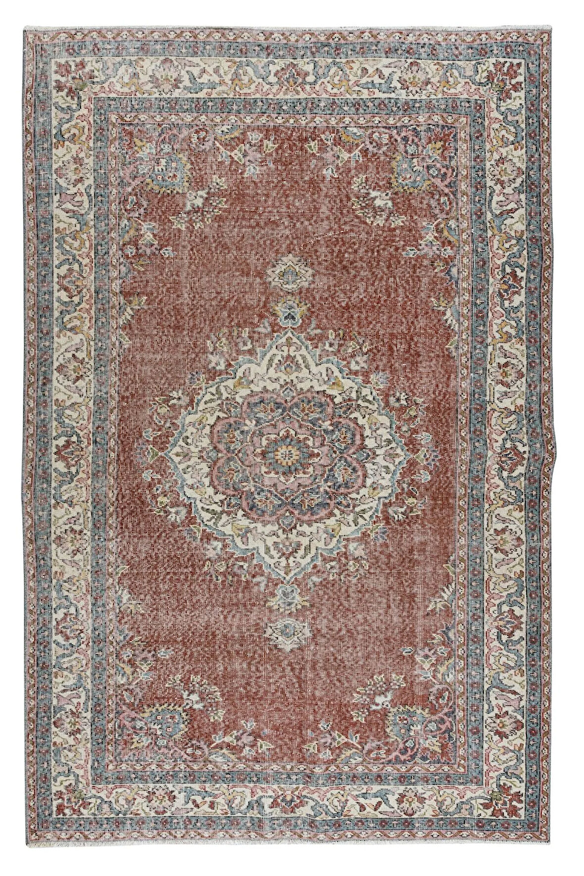 162x257 cm Madalyon Tasarımlı Geleneksel Eski El Düğümlü Anadolu'dan Yünlü Alan Halısı