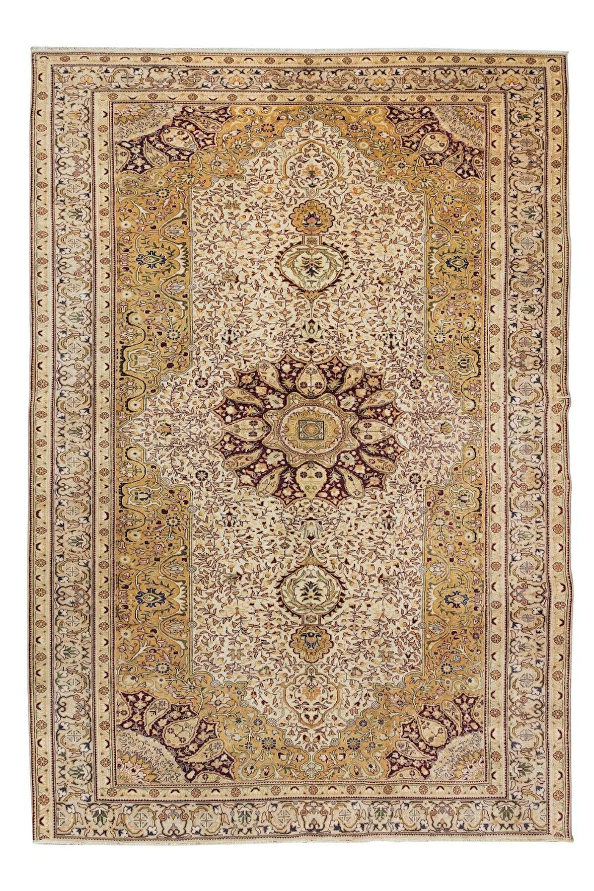 198x296 cm Madalyonlu Halı, El Dokuma Halı, %100 Yün, Eski El Düğümlü Halı