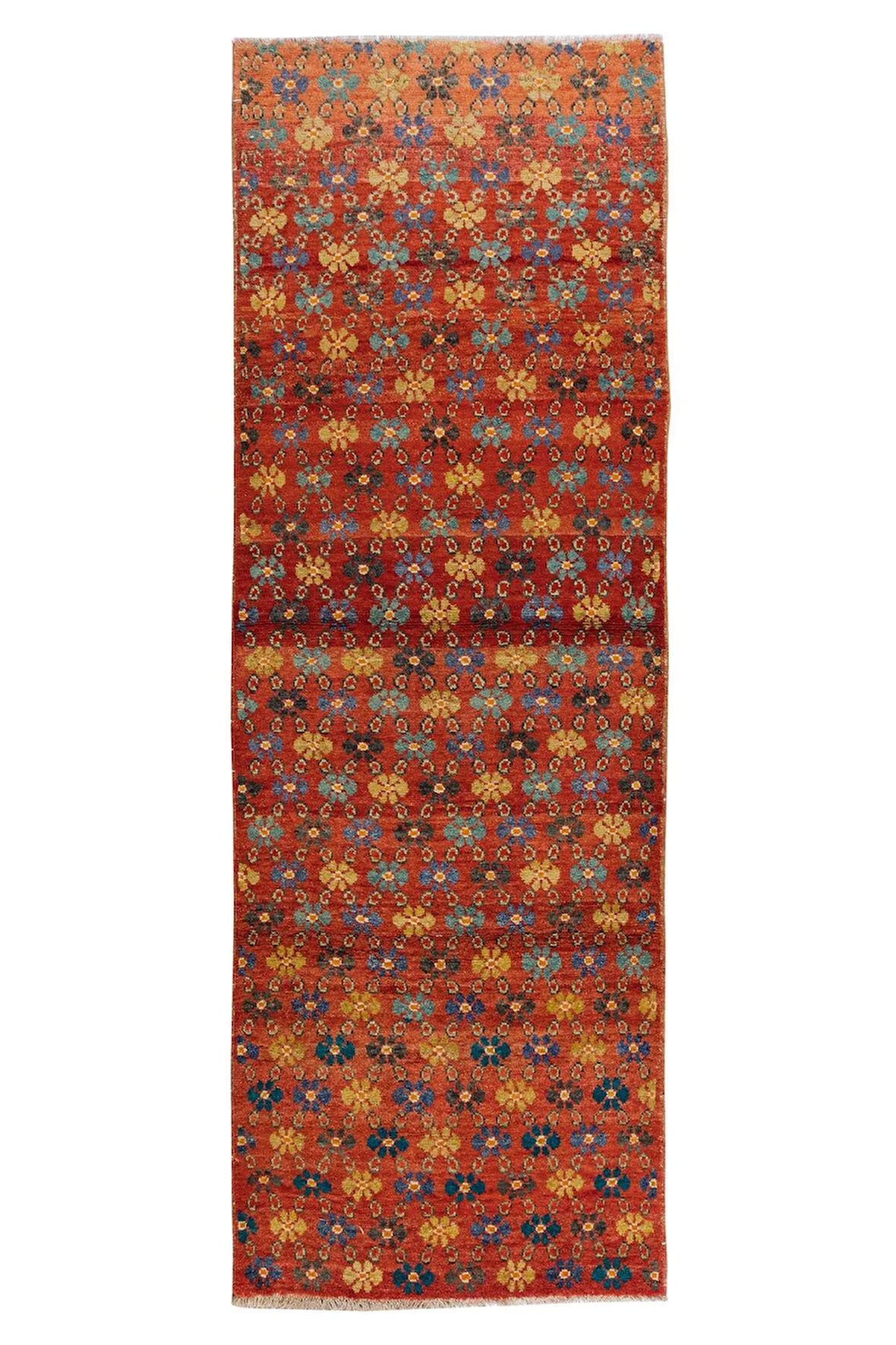 96x279 cm Koridor Dekoru için Çiçek Desenli El Yapımı Eski Yolluk Halı, Antre Hol Halı