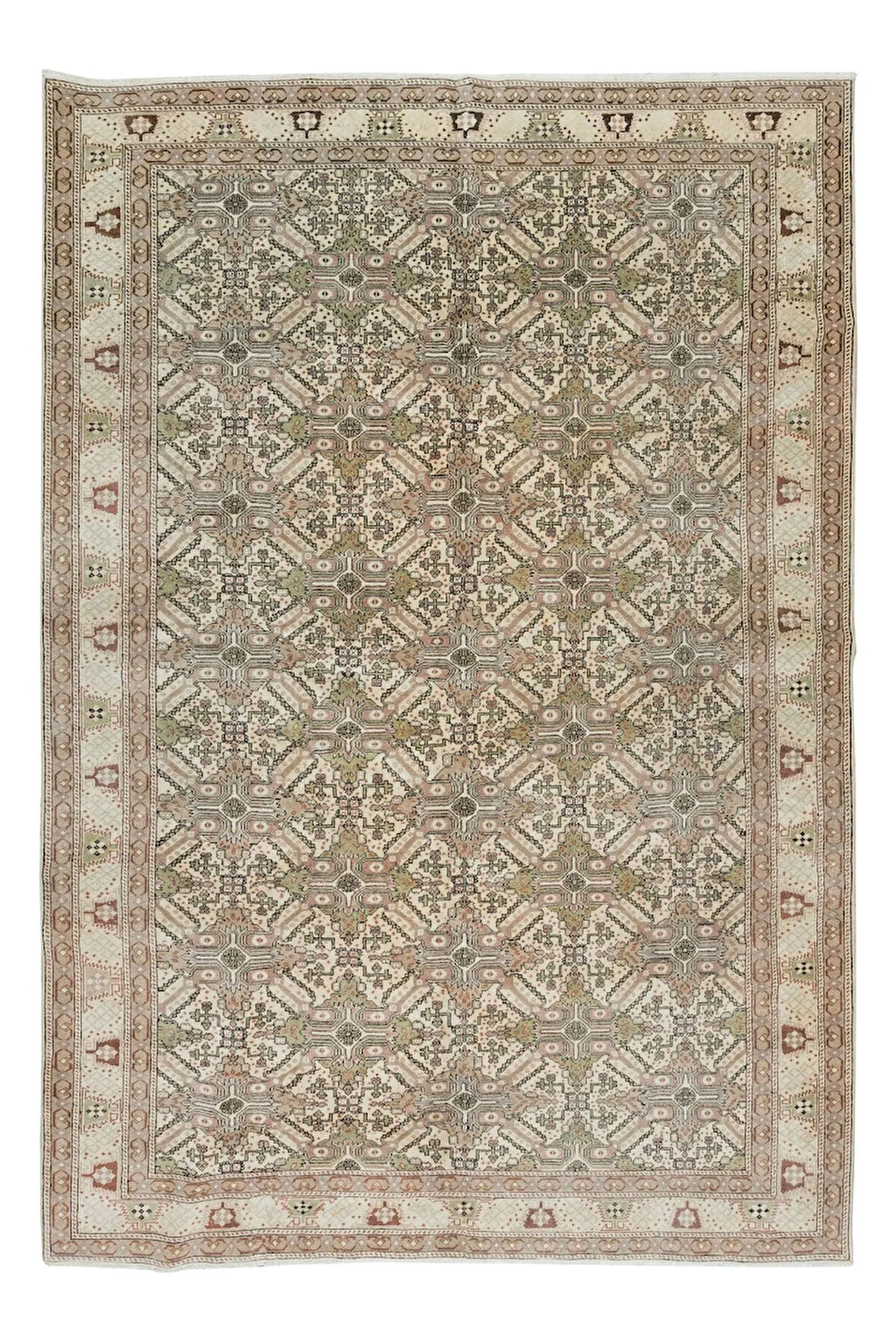 190x286 cm El Yapımı Türk Alan Halısı, Eski Çiçekli Yün Halı