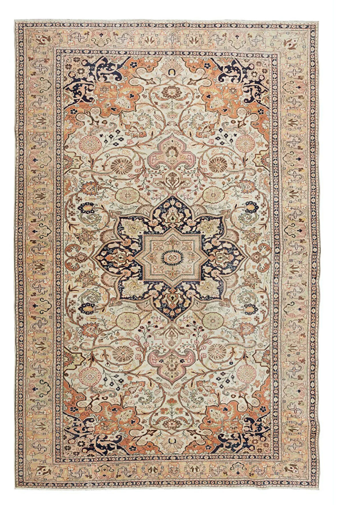 193x305 cm Madalyon Desenli Eski El Yapımı Türk Yünü Alan Halısı