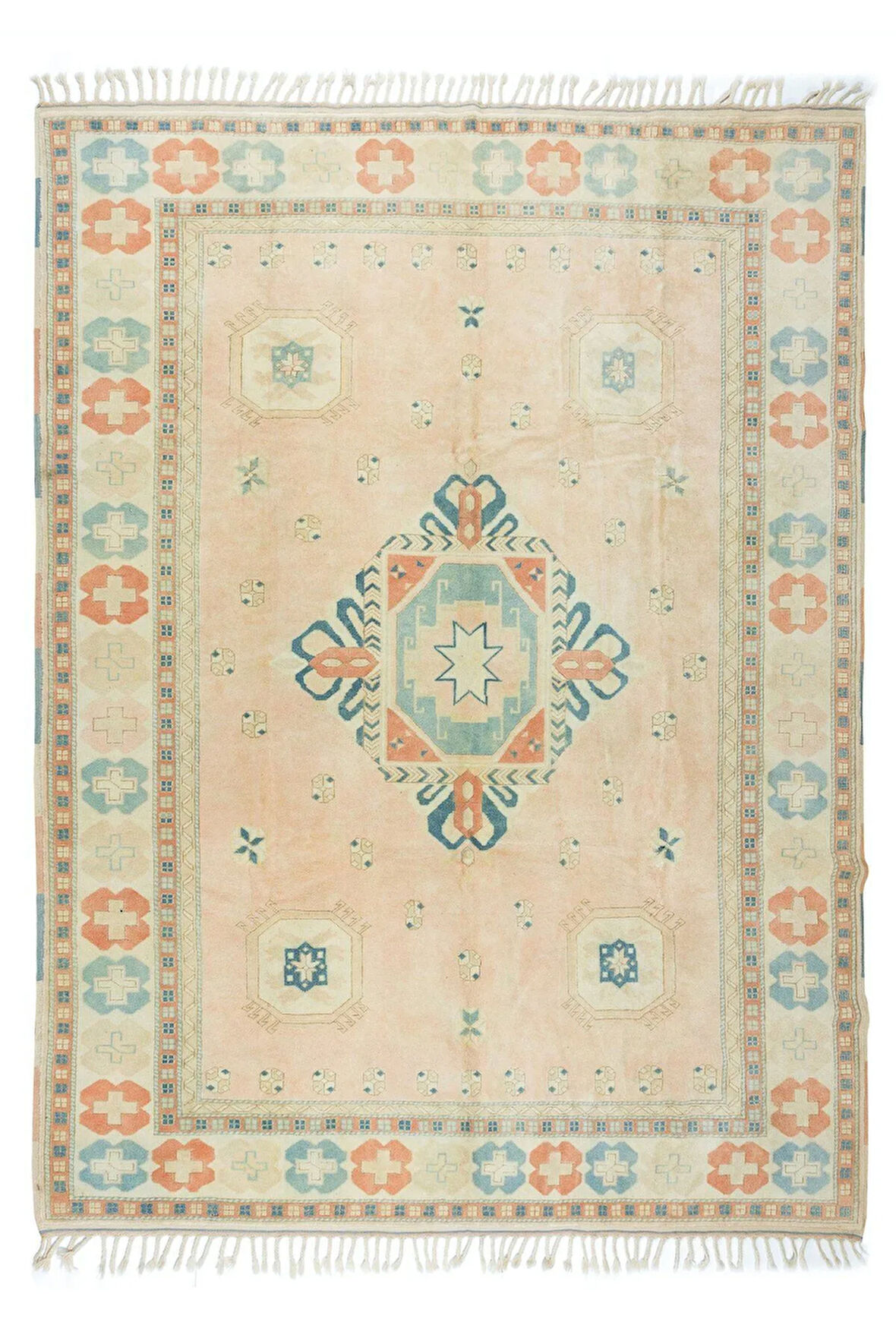 235x305 cm Geometrik Tasarımlı Eski Güneşte Soldurulmuş El Yapımı Uşak'ta Dokunmuş Halı