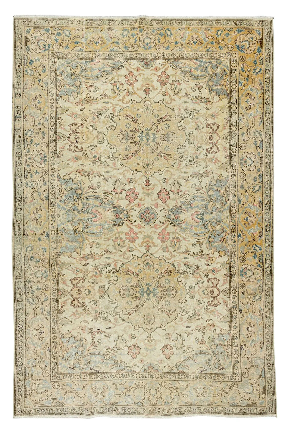 203x317 cm Eşsiz El Düğümlü Eski Türk Alan Halısı, Büyük Oturma Odası Halısı
