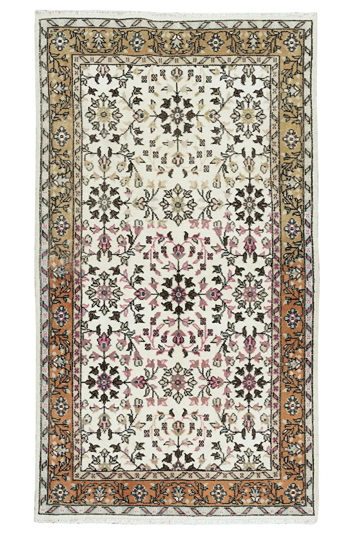 120x214 cm Çiçekli Otantik El Yapımı Eski Yünlü Halı, Eşsiz Türk Halısı