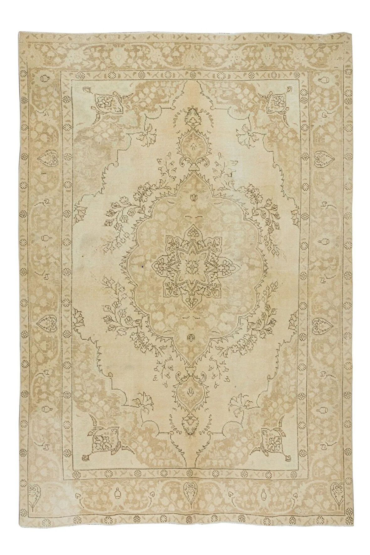 197x295 cm Ev ve Ofis Dekoru için Güneşte Soldurulmuş Eski El Yapımı Anadolu Uşak Halısı