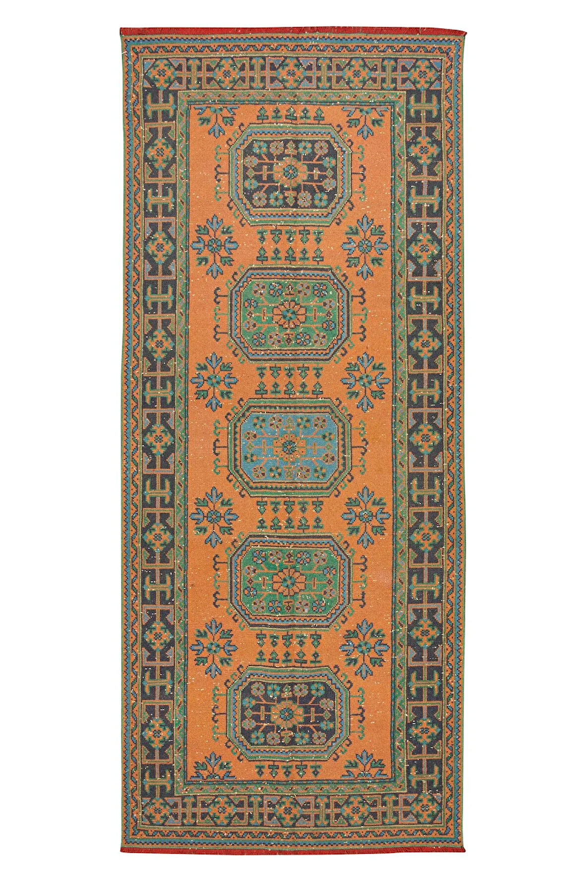 137x334 cm Koridor veya Giriş Yolu Dekoru için Eski El Yapımı Yünlü Yolluk Halı, Antre Hol Halı
