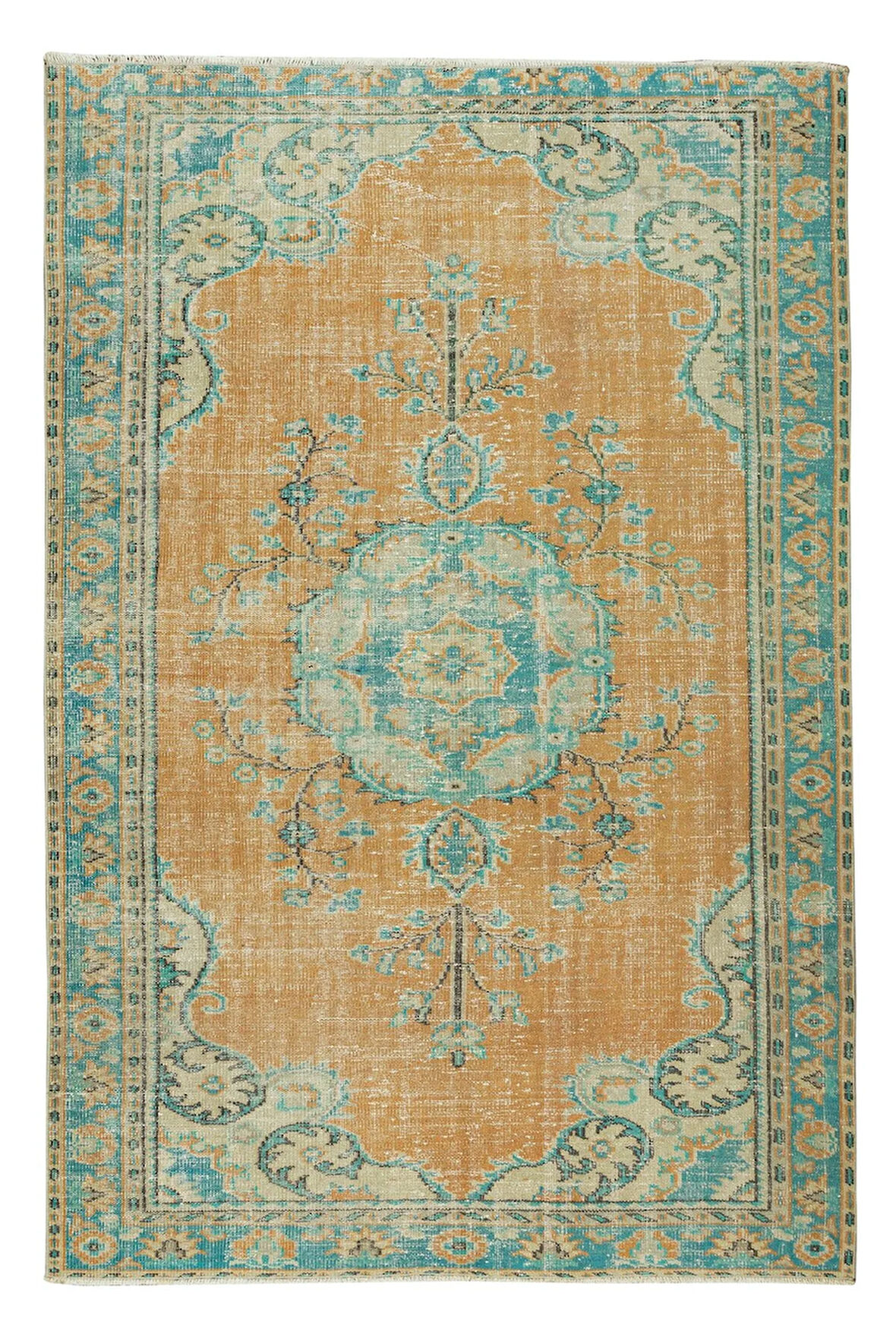 180x263 cm Madalyon Tasarımlı Dekoratif El Düğümlü Eski Türk Yünü Alan Halı