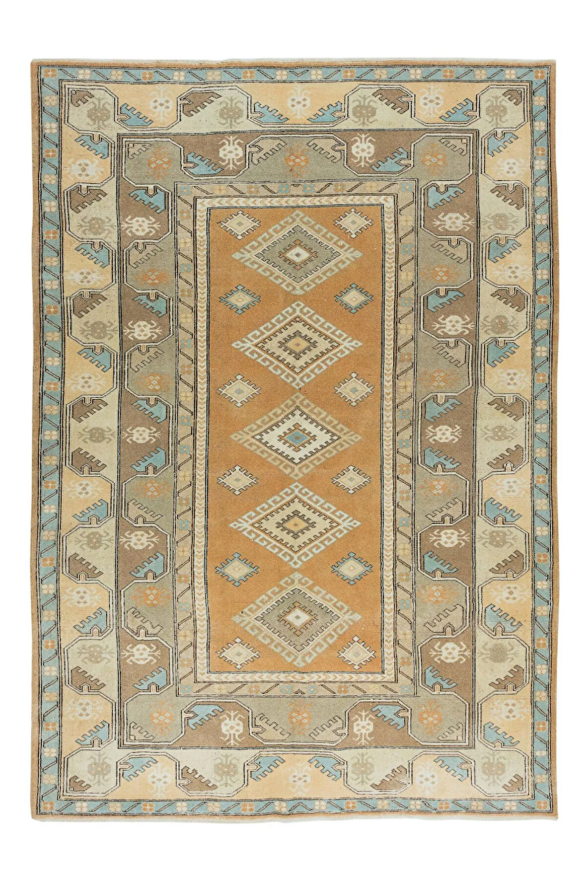 203x285 cm Eski El Yapımı Türk Milas Halısı, %100 Yün