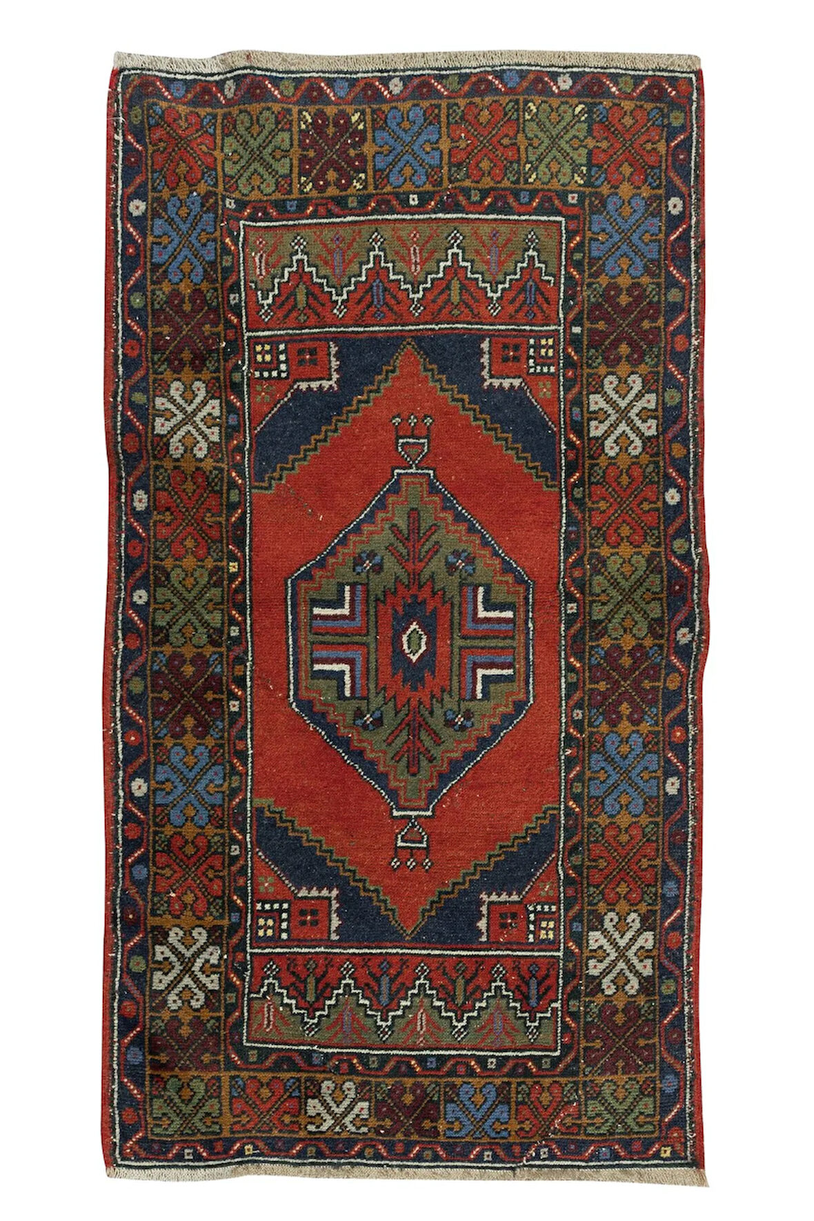 90x170 cm Eski Oryantal Halı, Kabile Stili El Yapımı Yünlü Halı