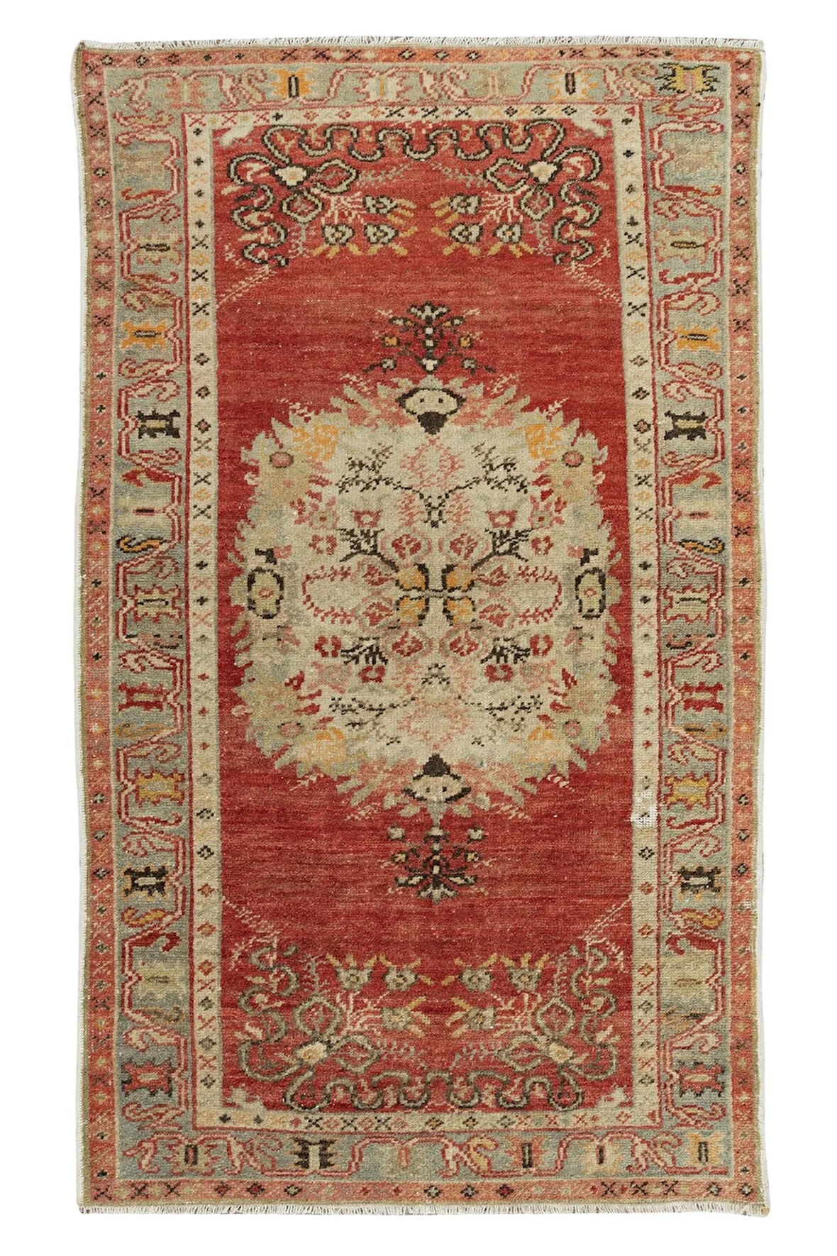 96x171 cm El Yapımı Halı, 1960 civarı, Eski Yün ve Pamuklu Halı