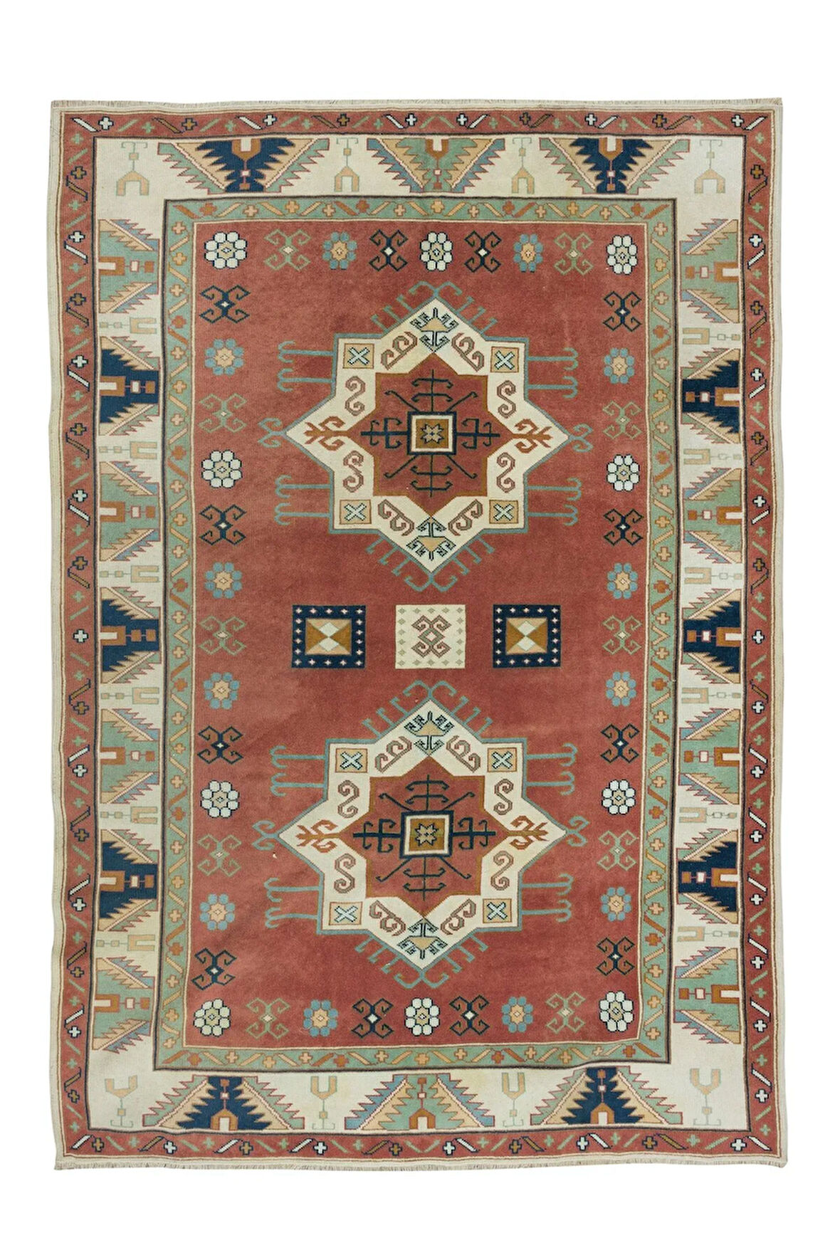 206x302 cm El Düğümlü Geometrik Desenli Alan Halısı, Modern El Yapımı Halı, %100 Yün