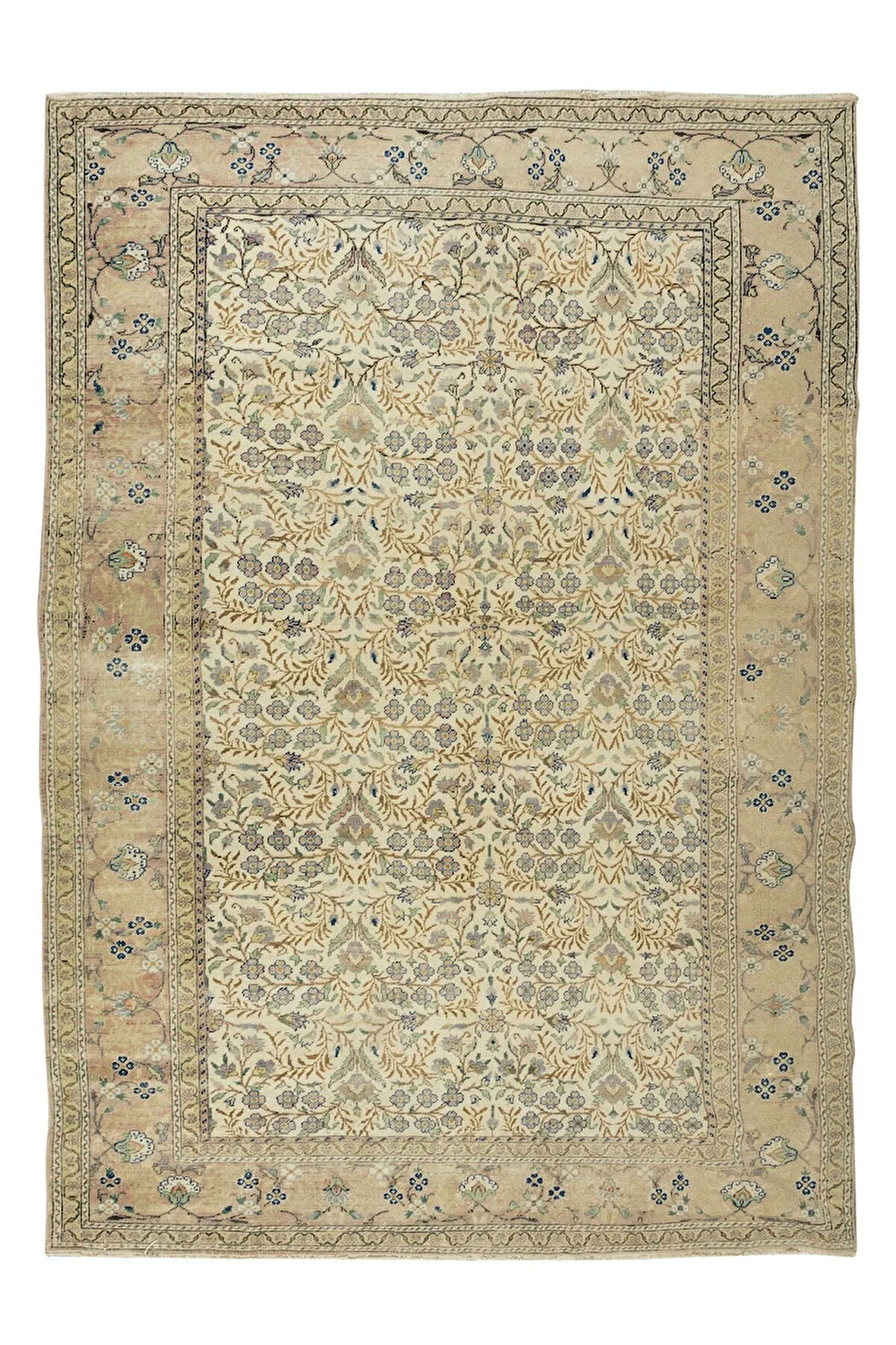 198x286 cm El Düğümlü Eski Anadolu Uşak Yün Yer Halısı, Otantik 1960'lardan El Dokuma Halı