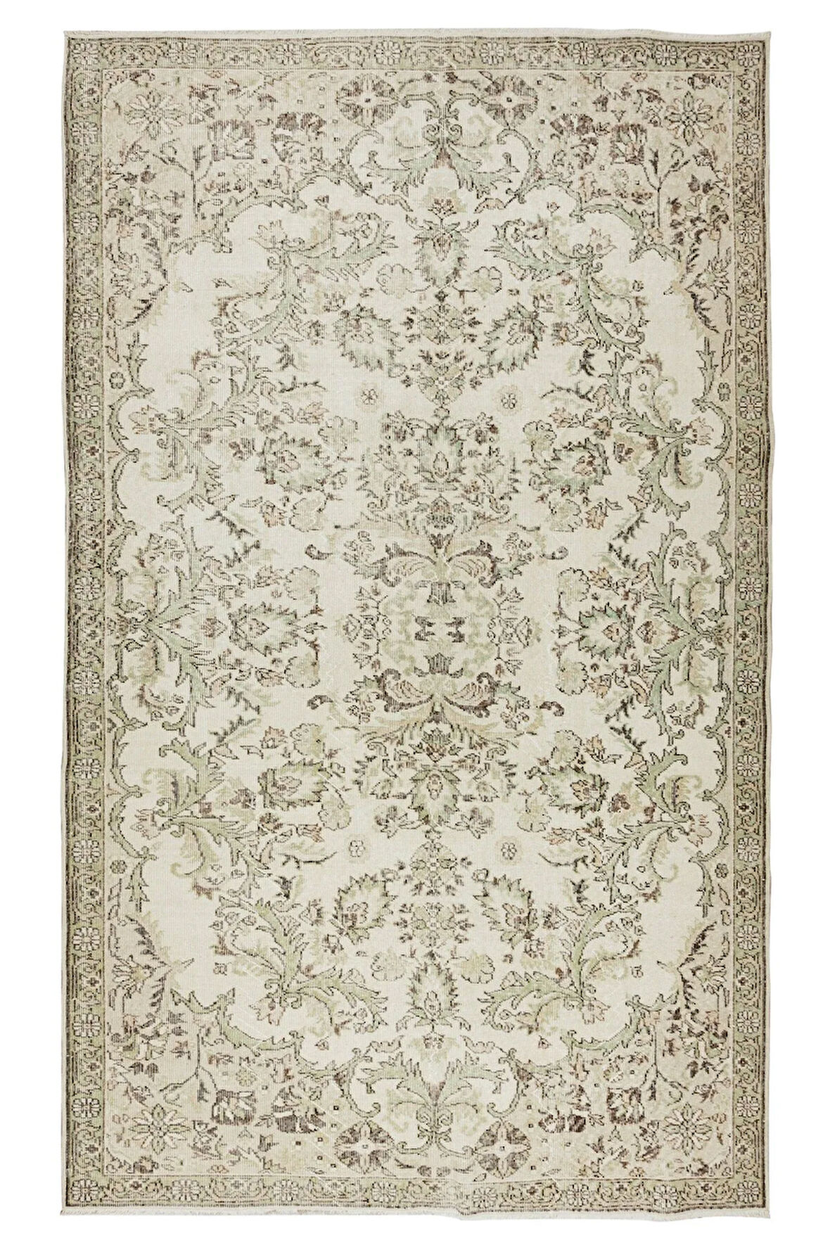 192x313 cm Çiçekli Bahçe Tasarımlı Eski El Yapımı Uşak Halısı, Yünlü Ofis Halısı